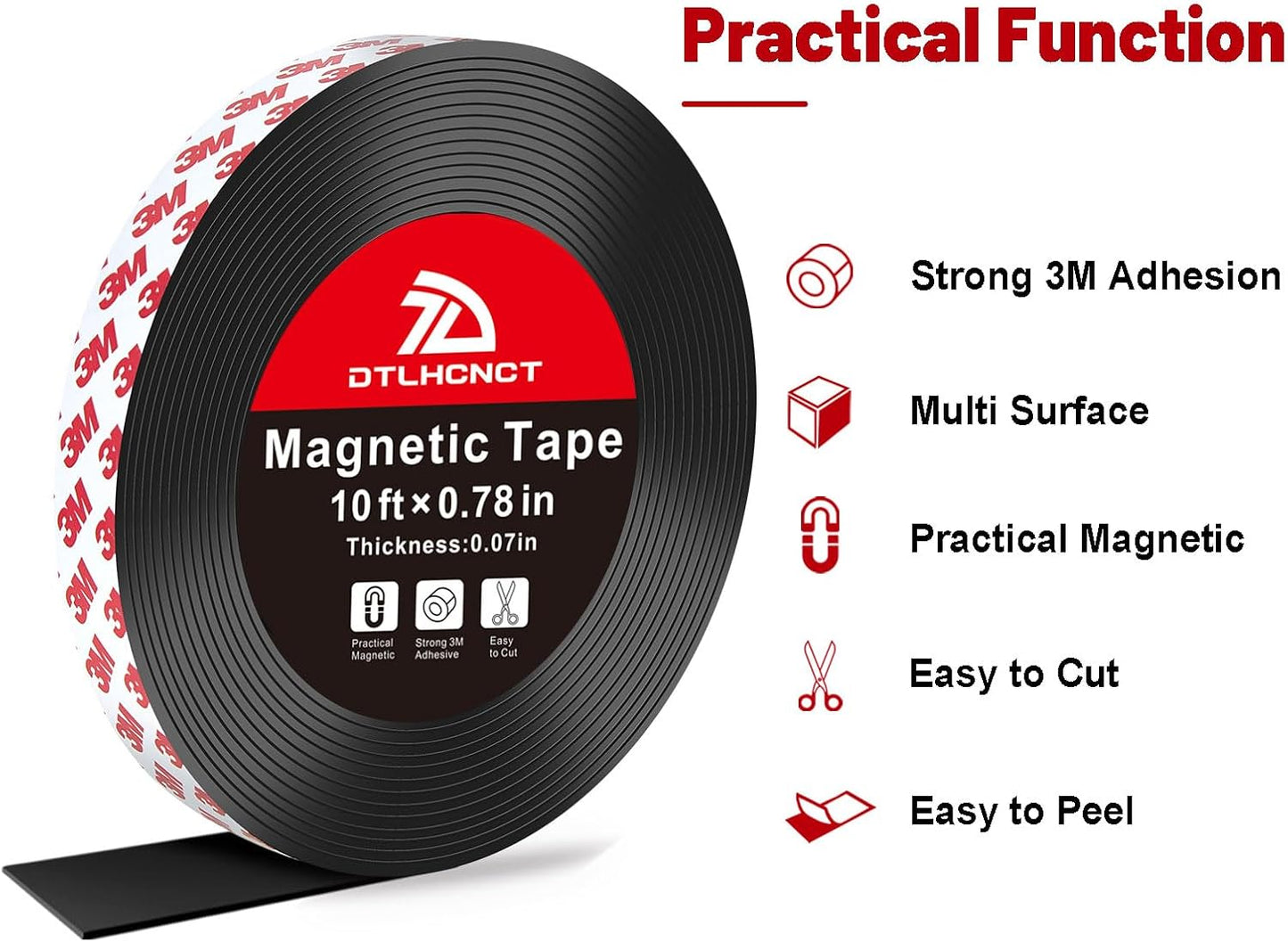 Magnetic Tape - 10 ft x 0.78 inch Magnet Strip Tape Roll with Strong Adhesive Backing Magnetic Strip for Kitchen, Office, School Organization, Whiteboards,Fridge(0.07" Thick)