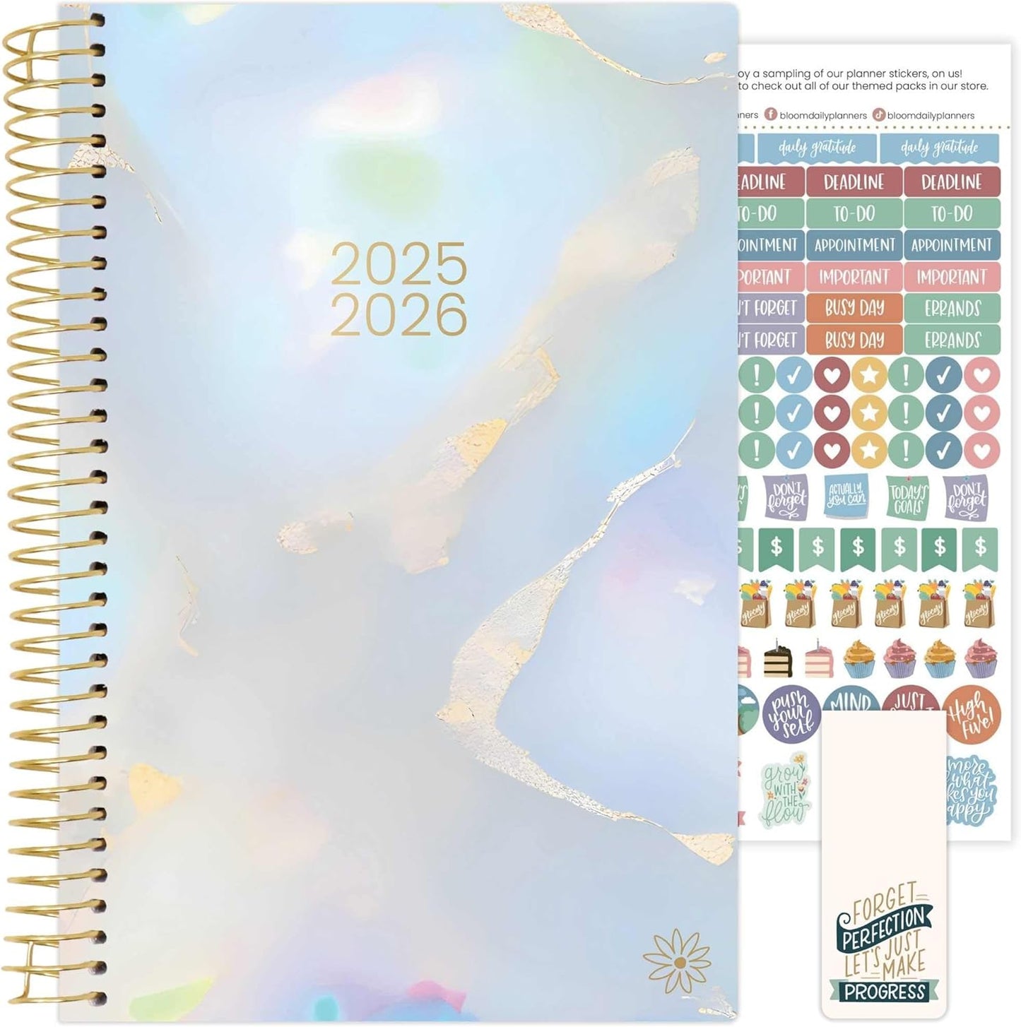 bloom daily planners 2025-2026 Academic Year Daily Planner (July 2025 - July 2026) - A5 Weekly & Monthly Calendar Agenda Organizer Book with Stickers - 5.5" x 8.25" - Iridescent Opal