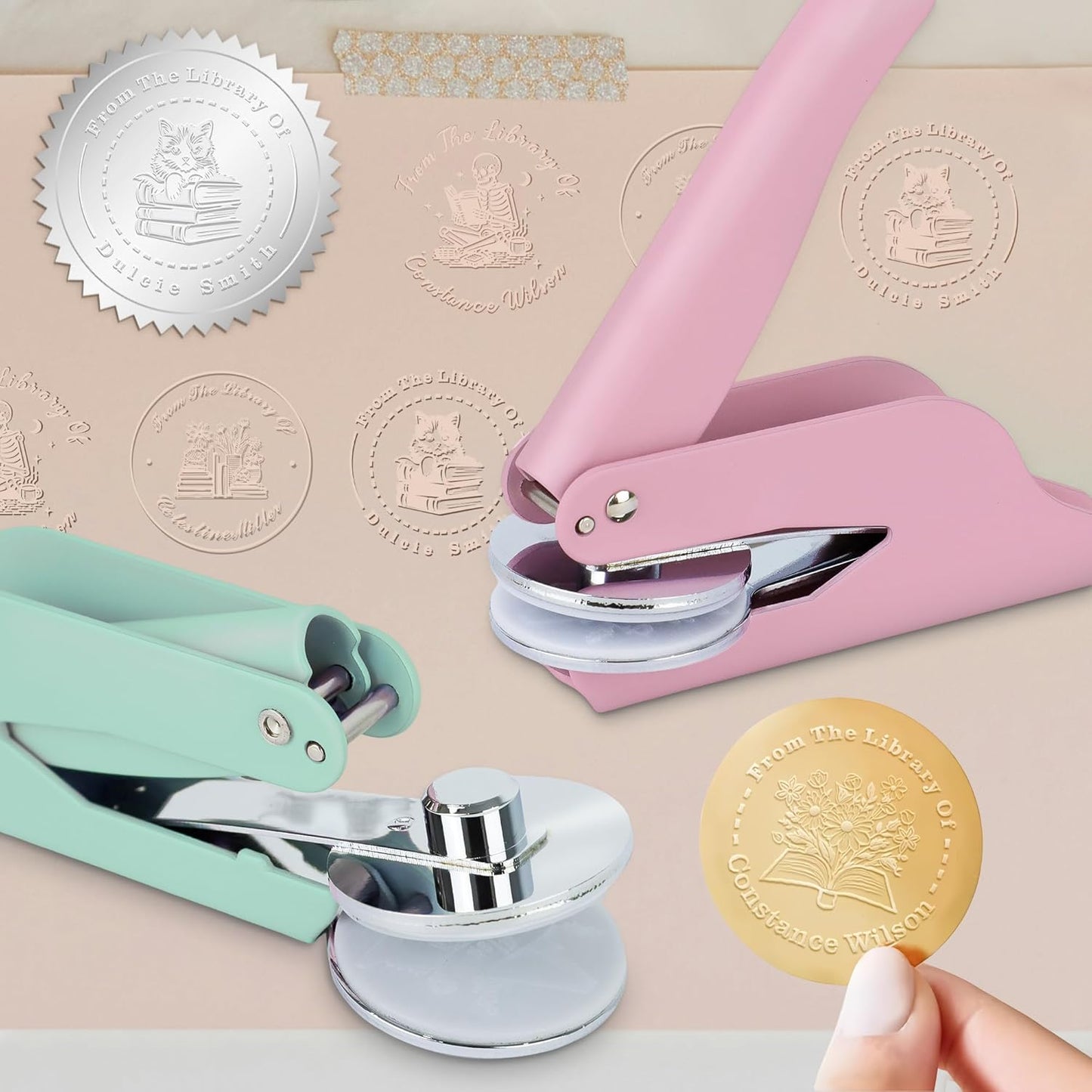 Book Embosser Custom Embosser Stamp with Your Name or Design Personalized Library Embosser Stamp Customized Books Business Cards Paper Documents Notebooks etc. (07)