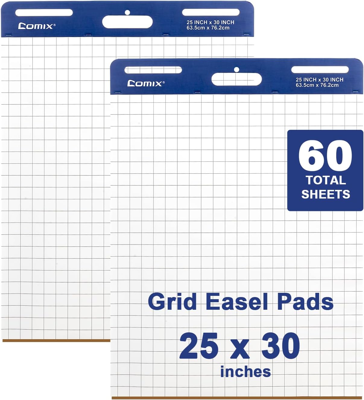 Comix Grid Sticky Easel Pad, 25 x 30 Inches Flip Chart Paper for Teachers, Large Self-Stick Pads for Office School, 30 Sheets/Pad, 2 Pads/Pack
