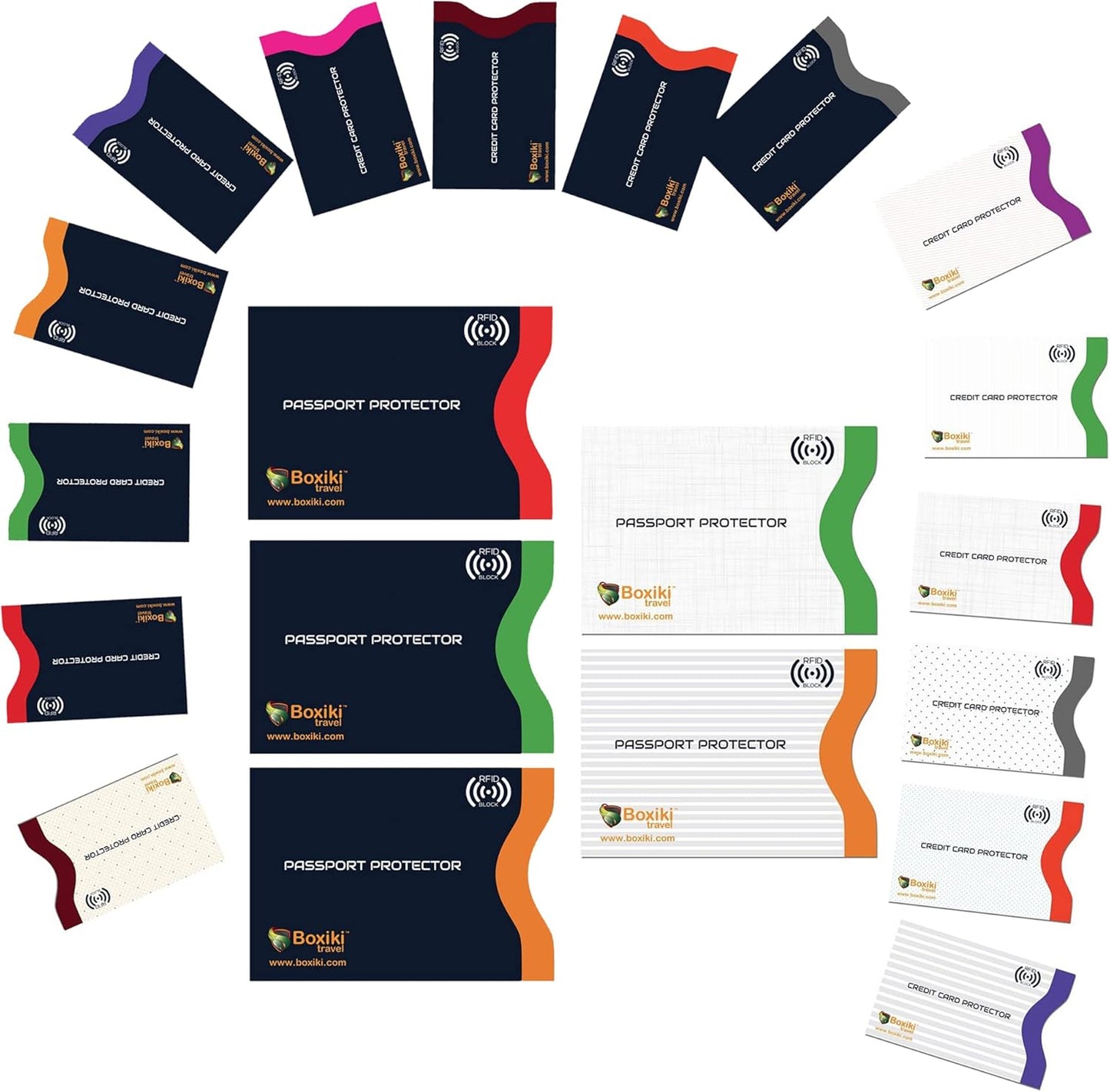 RFID Blocking Sleeves, 20-Pack Set, Color Coding System, Identity Theft Prevention RFID Card Holder And Credit Card Protector (15 Credit Card Sleeves + 5 Passport Holders) (Navy Blue)