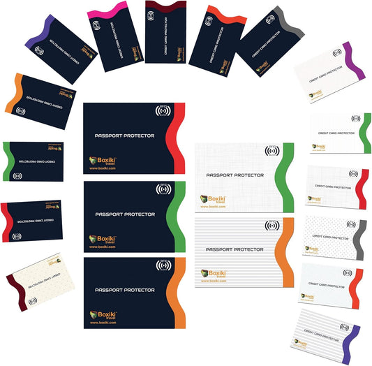 RFID Blocking Sleeves, 20-Pack Set, Color Coding System, Identity Theft Prevention RFID Card Holder And Credit Card Protector (15 Credit Card Sleeves + 5 Passport Holders) (Navy Blue)