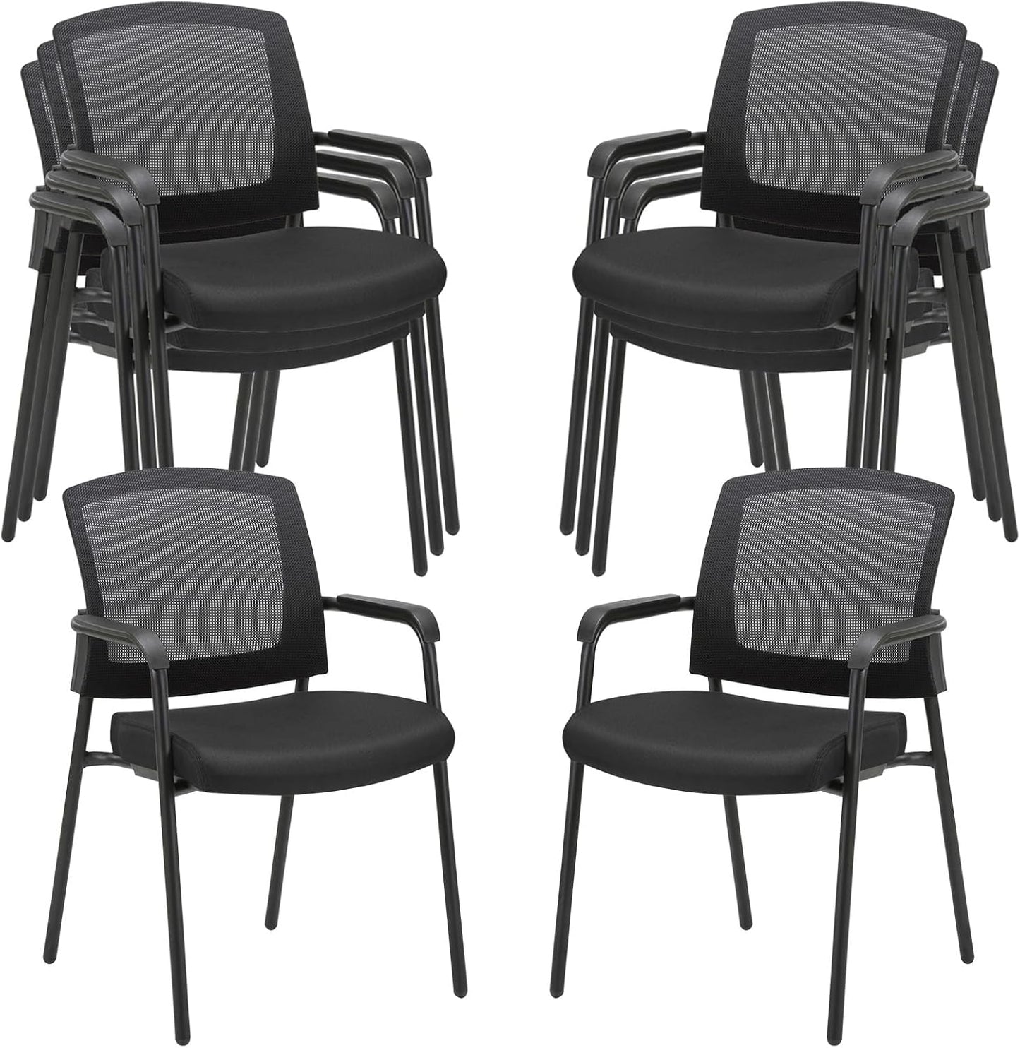 CLATINA Black Stacking Chairs Stackable Waiting Room Chairs with Armrest, Mesh Office Reception Guest Chair for Home Desk Conference Lobby Church Medical Meeting Training Ergonomic, Set of 8