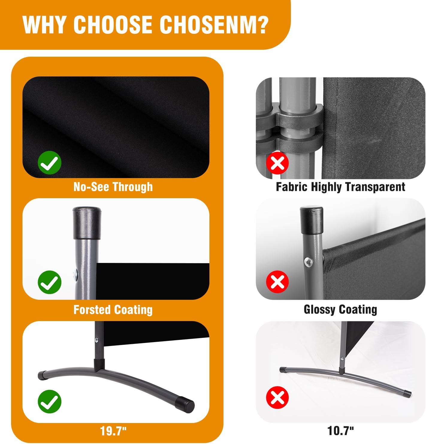 3 Panel Folding Privacy Screens, 6 FT Tall Wall Divider with Metal Frame, Freestanding Room Divider for Office Bedroom Study (3 Panel, Black)