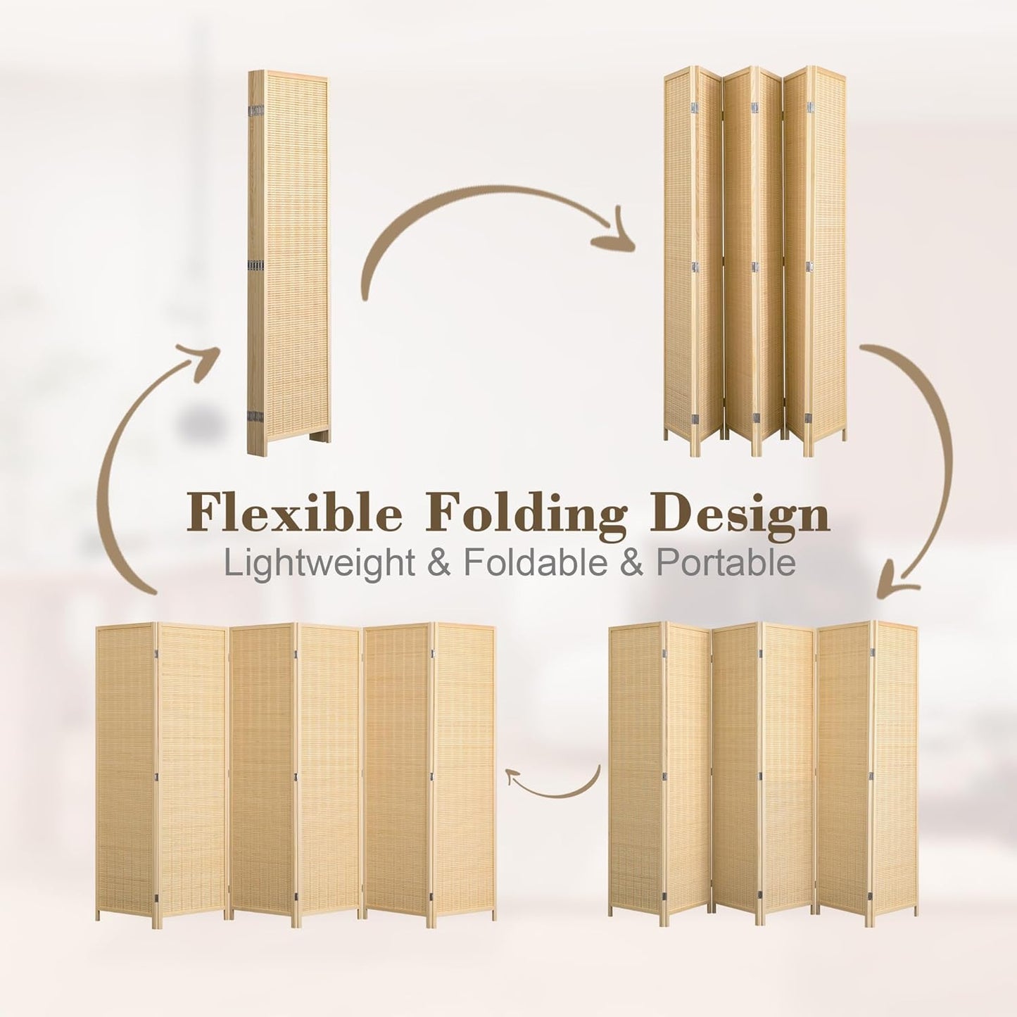 WelFurGeer 6 Panel Bamboo Room Divider, Folding Privacy Screen for Room Separation, Natural Wood Room Partitions and Dividers, Patio Privacy Panels, Decorative Wall Divider for Home, Office, Studio