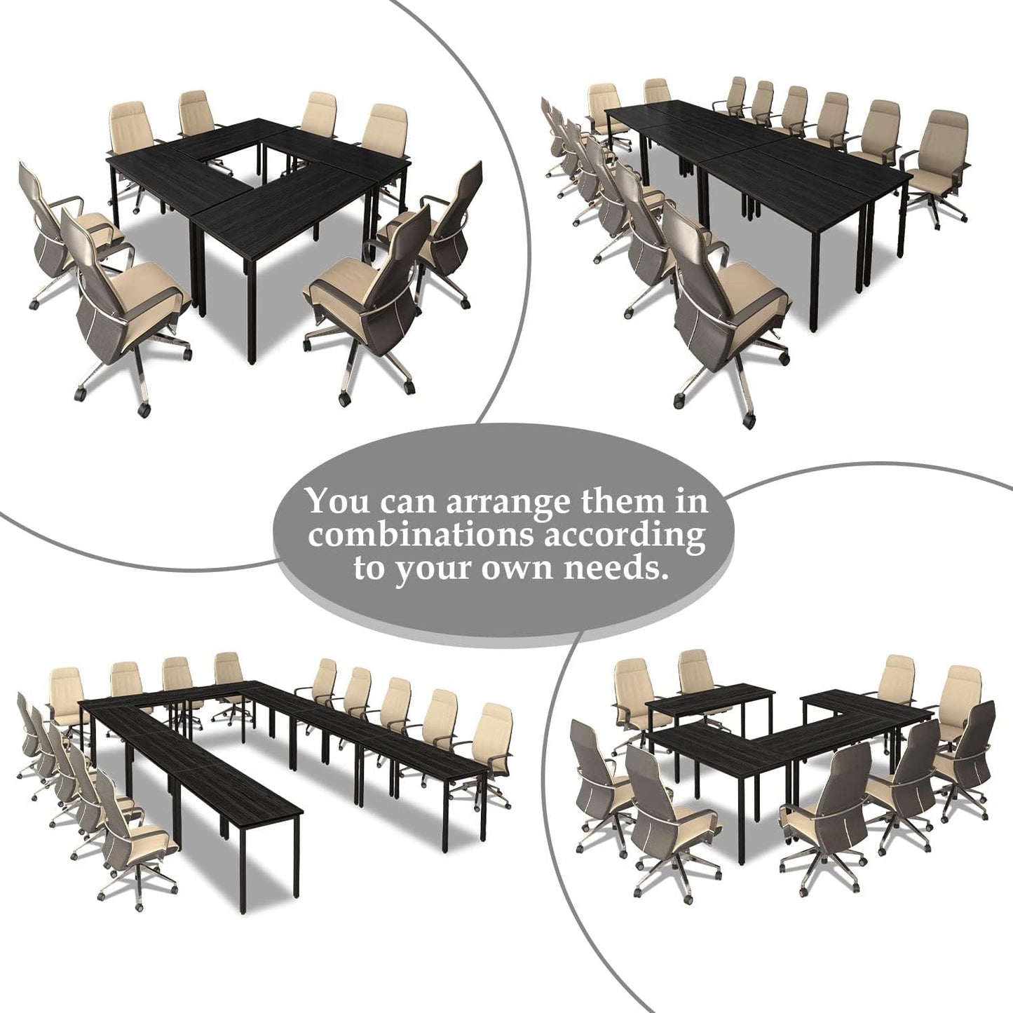 Bonzy Home Conference Tables 14ft Meeting Room Study Writing Printer Table Office Computer Desk for 16 People Save Space Design Modern 6PCS (165.3"x47.2"x29.5", Black)
