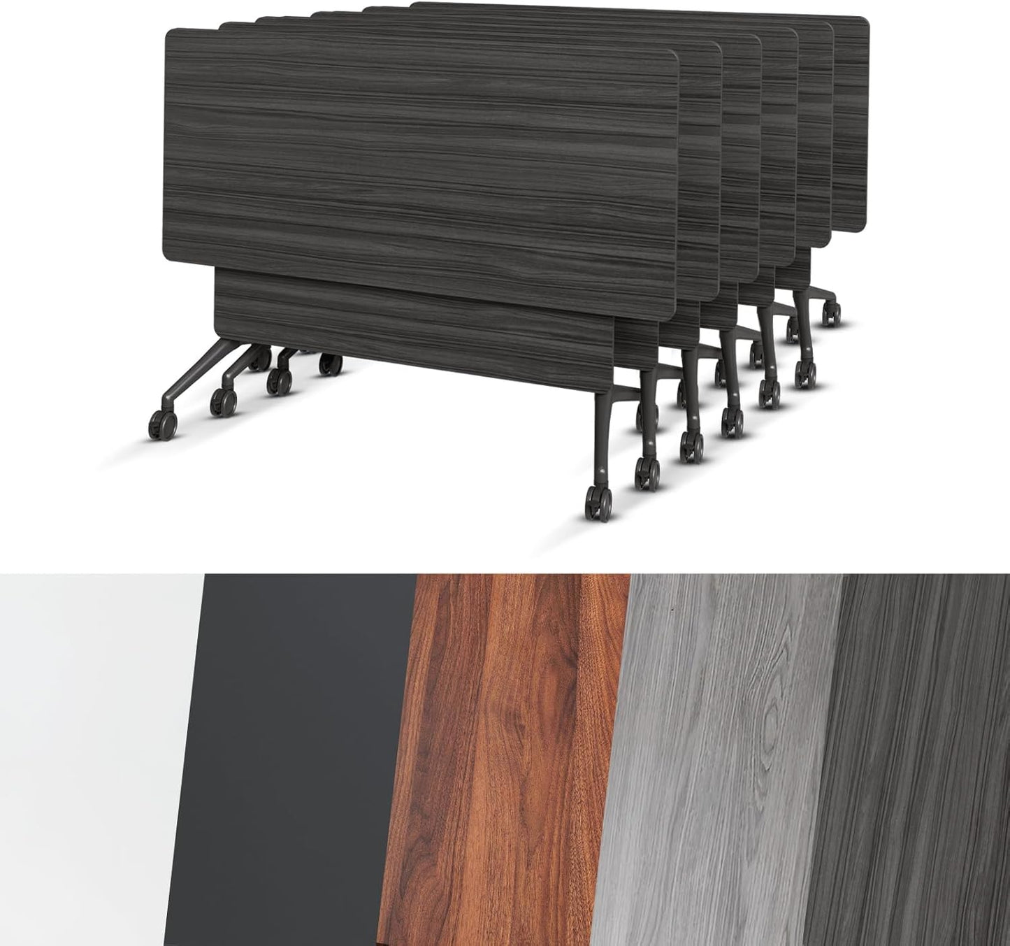 Conference Room Table, Folding Conference Tables,Thicken Grey Tabletop,Flip Top Wooden Seminar Meeting Room Table for Conference Room Offices (6, BlackWoodGrain, 55.1”)