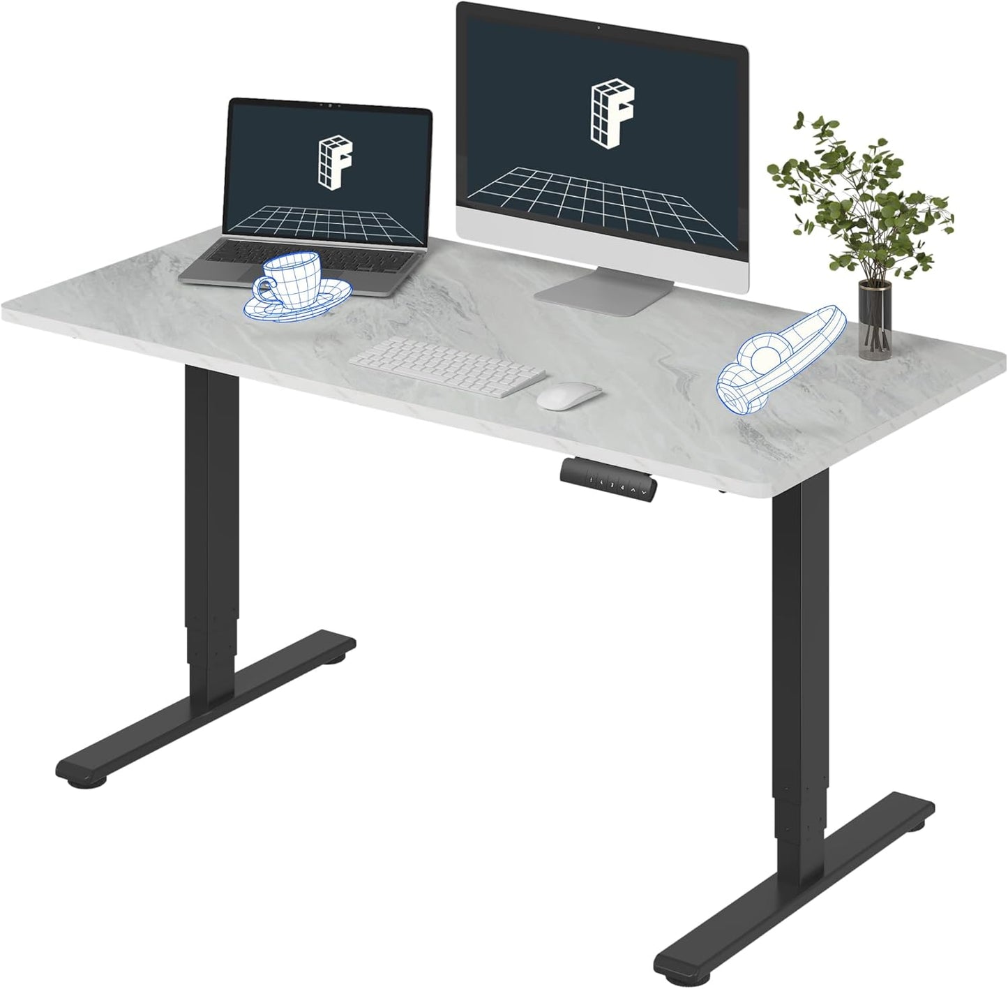 FLEXISPOT E6 Essential 3 Stages Dual Motor Electric Standing Desk 55x28 Inch Whole-Piece Board Height Adjustable Electric Sit Stand Desk(Black Frame + Marble Grey Desktop, 2 Packages)