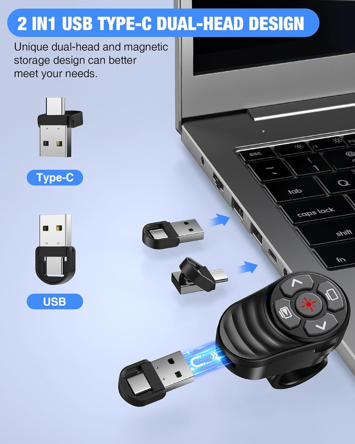 Wireless Finger Ring Presentation Clicker with Laser Pointer & Volume Control - Wearable Slide Advancer Remote for PowerPoint, Mac, Computer, Laptop