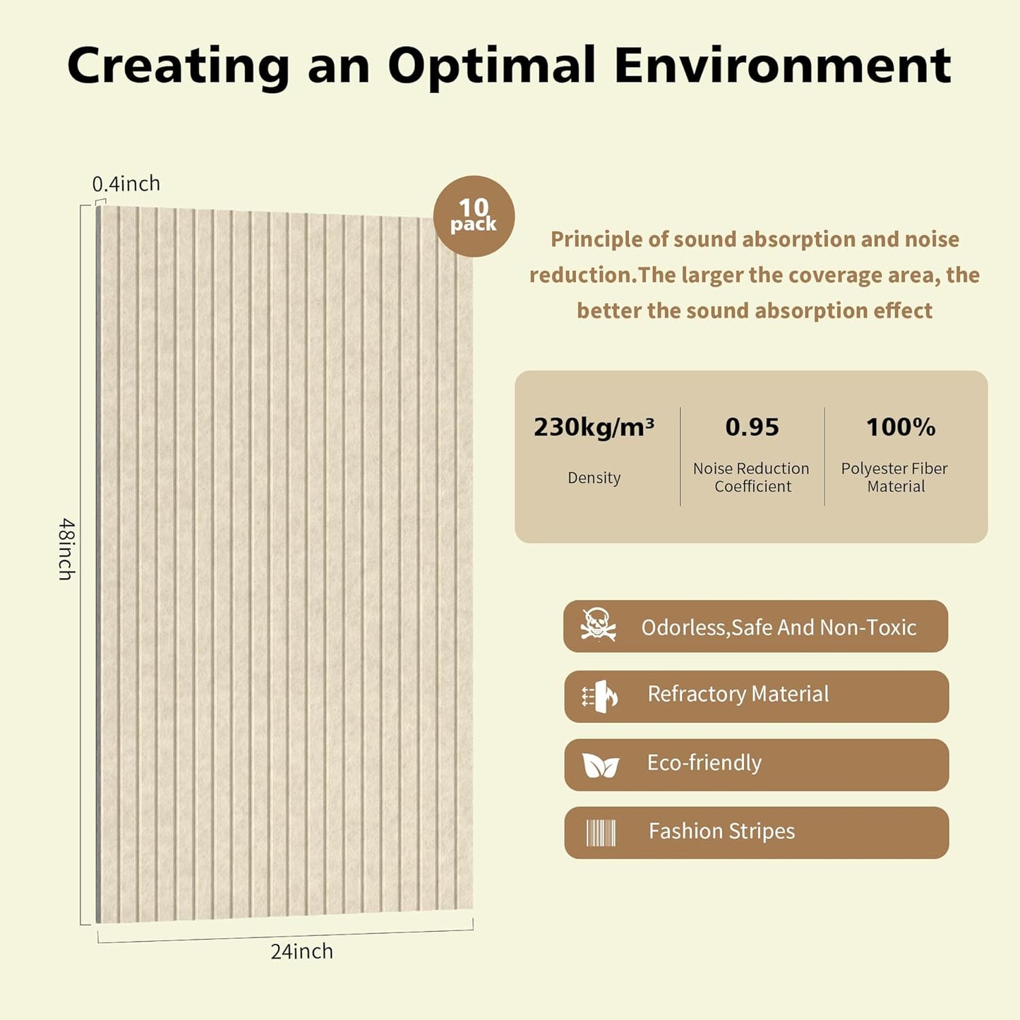Acoustic Panels,10 Pack Sound Panels Noise Reducing for Walls,48"x24"x0.4" Soundproof Wall Panels,High-Density Acoustic Wall Panels,Decorative Wall Sound Absorbing Panel,Camel
