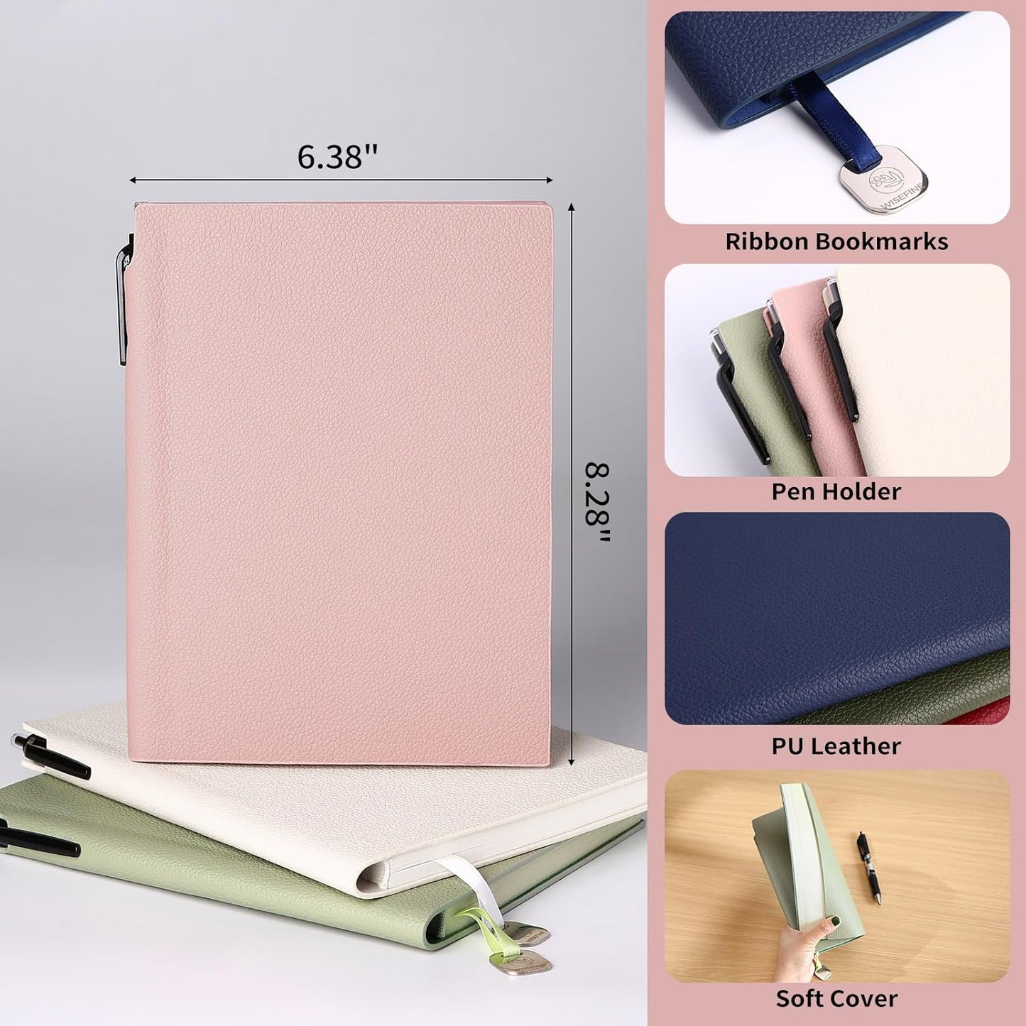 Lined Journal Notebook for Women A5 Softcover PU Leather Journals for Writing, 160 Pages Daily Journaling, College Ruled Notebooks for Work School, Business 6.38'' X 8.28'' Pink