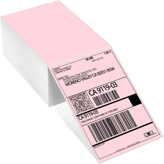Thermal Shipping Labels 4x6-250 Labels Fan-Fold, Mailing Postage Paper for Thermal Printers, Strong Adhesive, Jam-Free, Compatible with JADENS, Rollo, Munbyn, for Office & Home, Pink