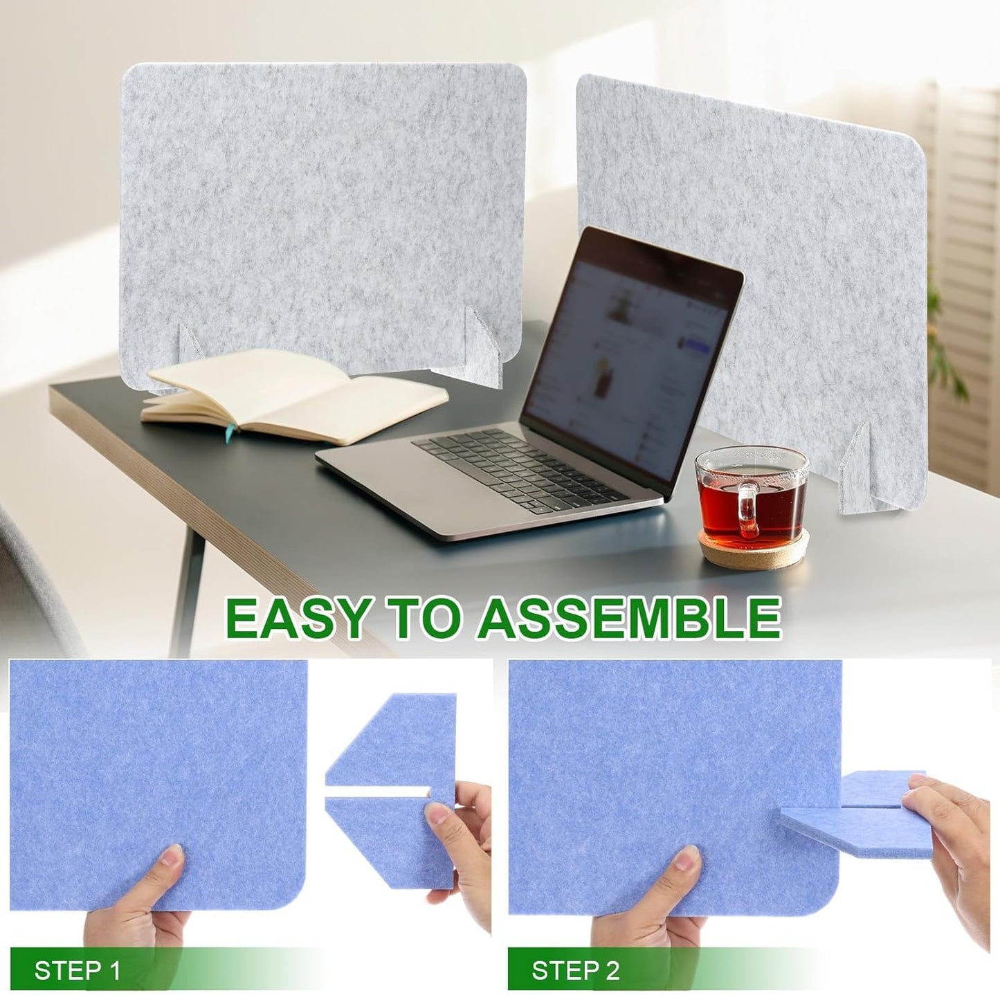 PATIKIL Desk Divider, 2 Set 24 x 24 Inch Acoustic Freestanding Desk Divider Desk Privacy Panel with 4 Pcs Support Feet for Library Office Workstation, Yellow