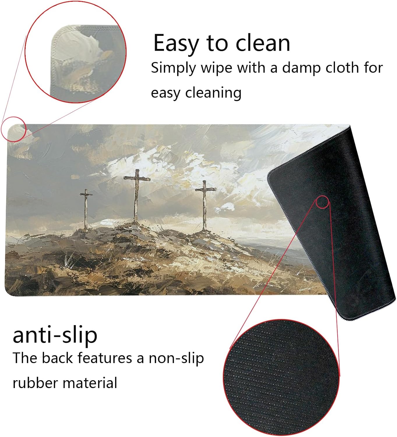 Christian Cross Easter Mouse Pad, Religious Themed Mouse Pad,He is Risen Jesus Desk Mat,Big Large Yellow Jesus Painting Decor Desk Mat,Religious Gifts Christian Gifts for Women,31.5x11.8