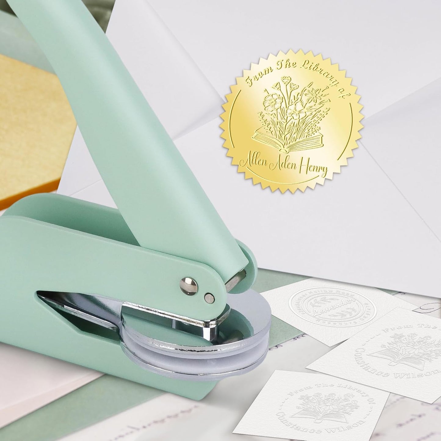 Book Embosser Custom Embosser Stamp with Your Name or Design Personalized Library Embosser Stamp Customized Books Business Cards Paper Documents Notebooks etc. (21)