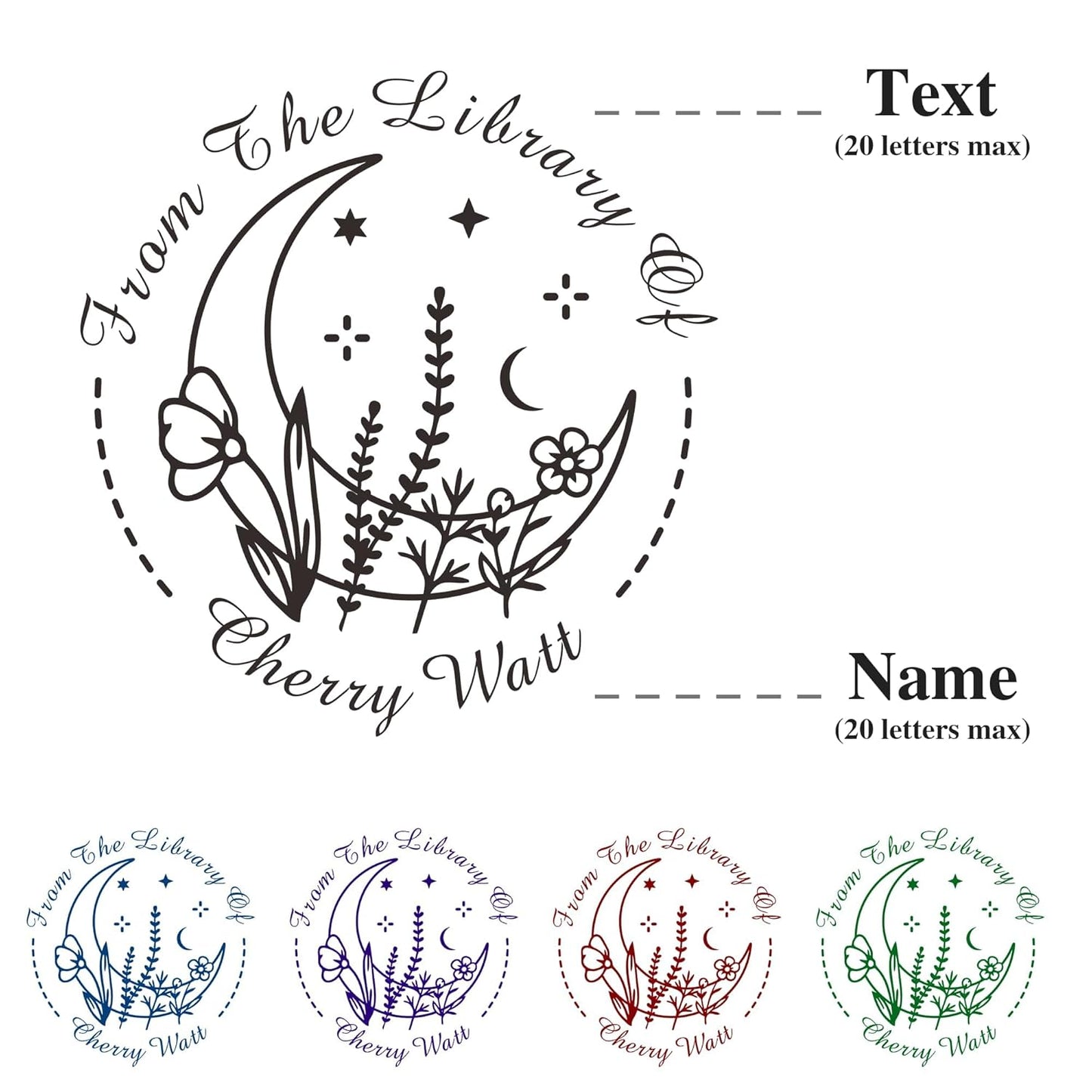 Customized Book Embosser Color Moon Plants Stamp with Your Name or Design Flower Personalized Library Embosser Stamp Custom Books Business Cards Paper Documents Notebooks etc. (Moon-01)