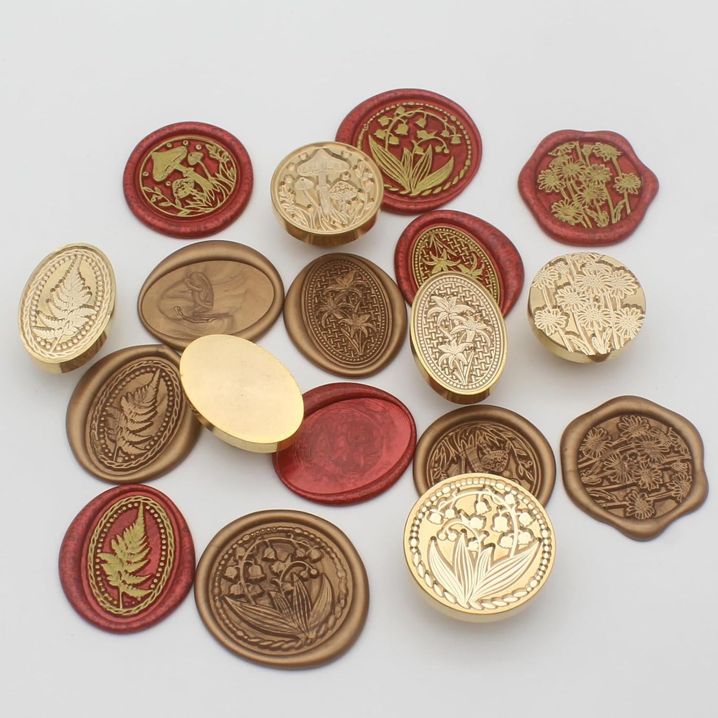 Wax Seal Stamp Kit, 6 Pcs Wax Seal Stamp Head 1 Wooden Hilt Letter Wax Seal Kit, Sealing Wax Stamp Seal Set Include Lily/Daisy/Mushroom/Oval Blank Envelope Sealing Wax Stamps for Wedding Invitation