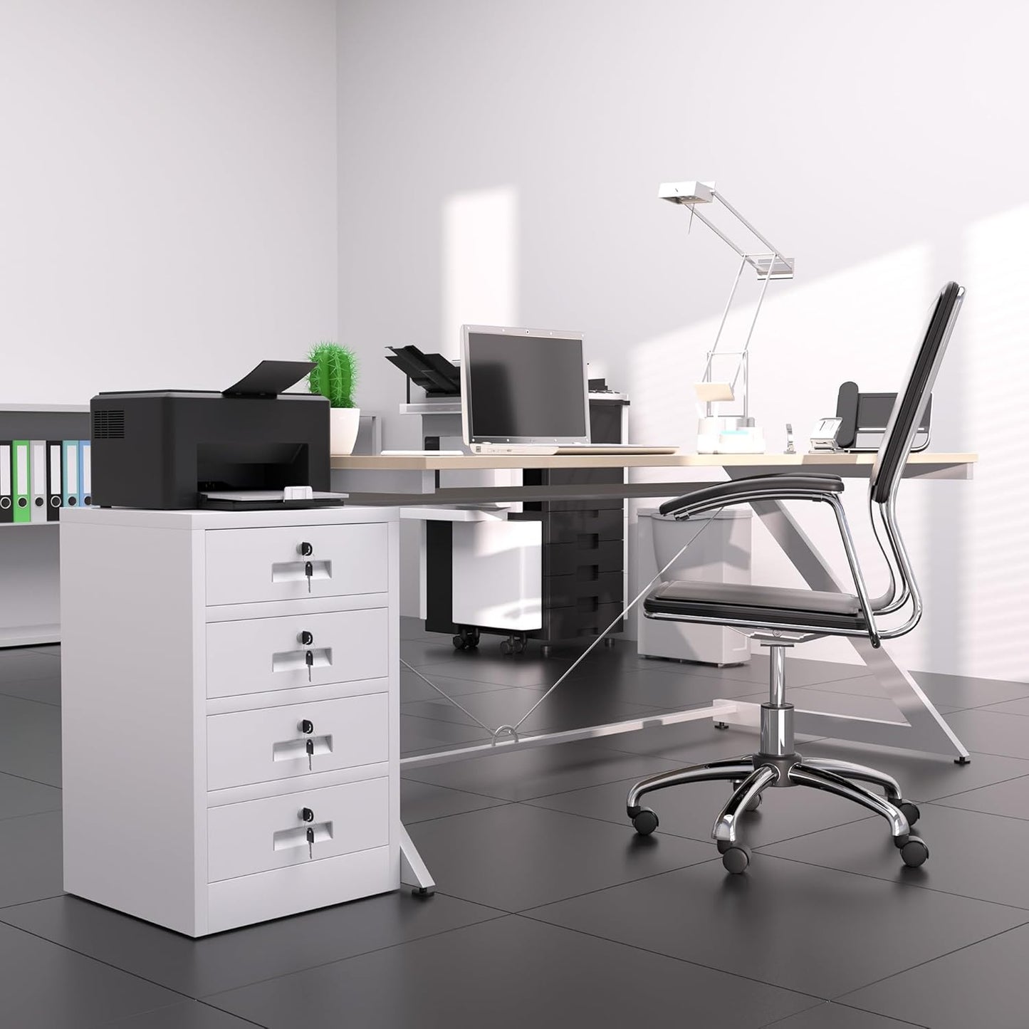 Metal Storage Cabinet with Lockable Drawers for Home Office Bedroom Living Room Organization(White)