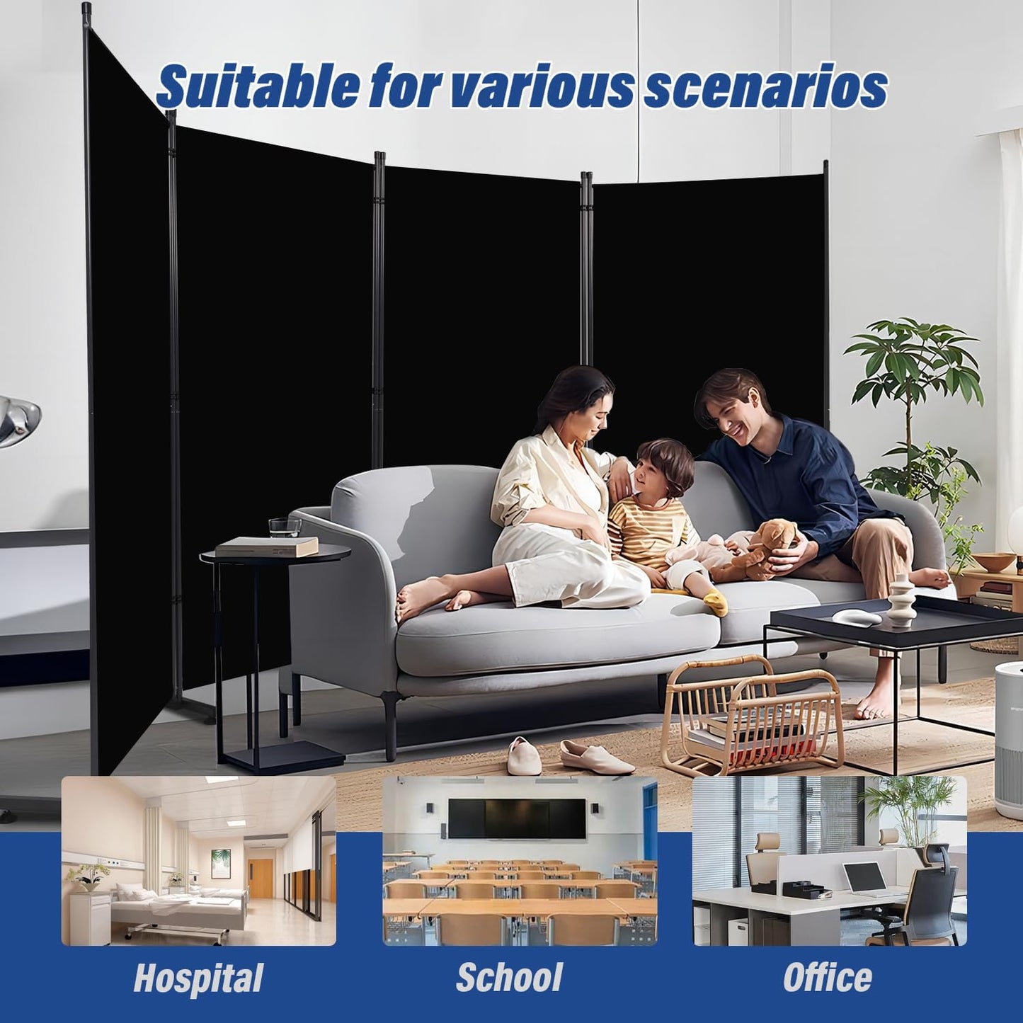 Room Divider 6ft Room Dividers and Folding Privacy Screens, 4 Panel Partition Room Divider Fabric Panel, Indoor Wall Divider for Room Separation Freestanding Space Separators for Bedroom Office Studio