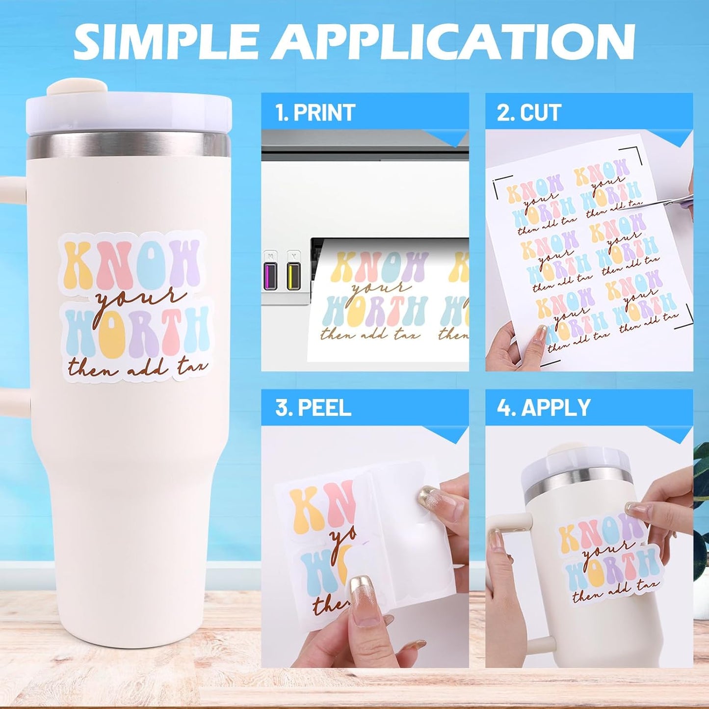 TECKWRAP Printable Vinyl Sticker Paper for Inkjet Printer, Matte Inkjet Printable Vinyl, 8.26" x 11.69" A4 56 Sheets/Pack Photo Paper for Craft Scrap-Booking, Stickers, Labels