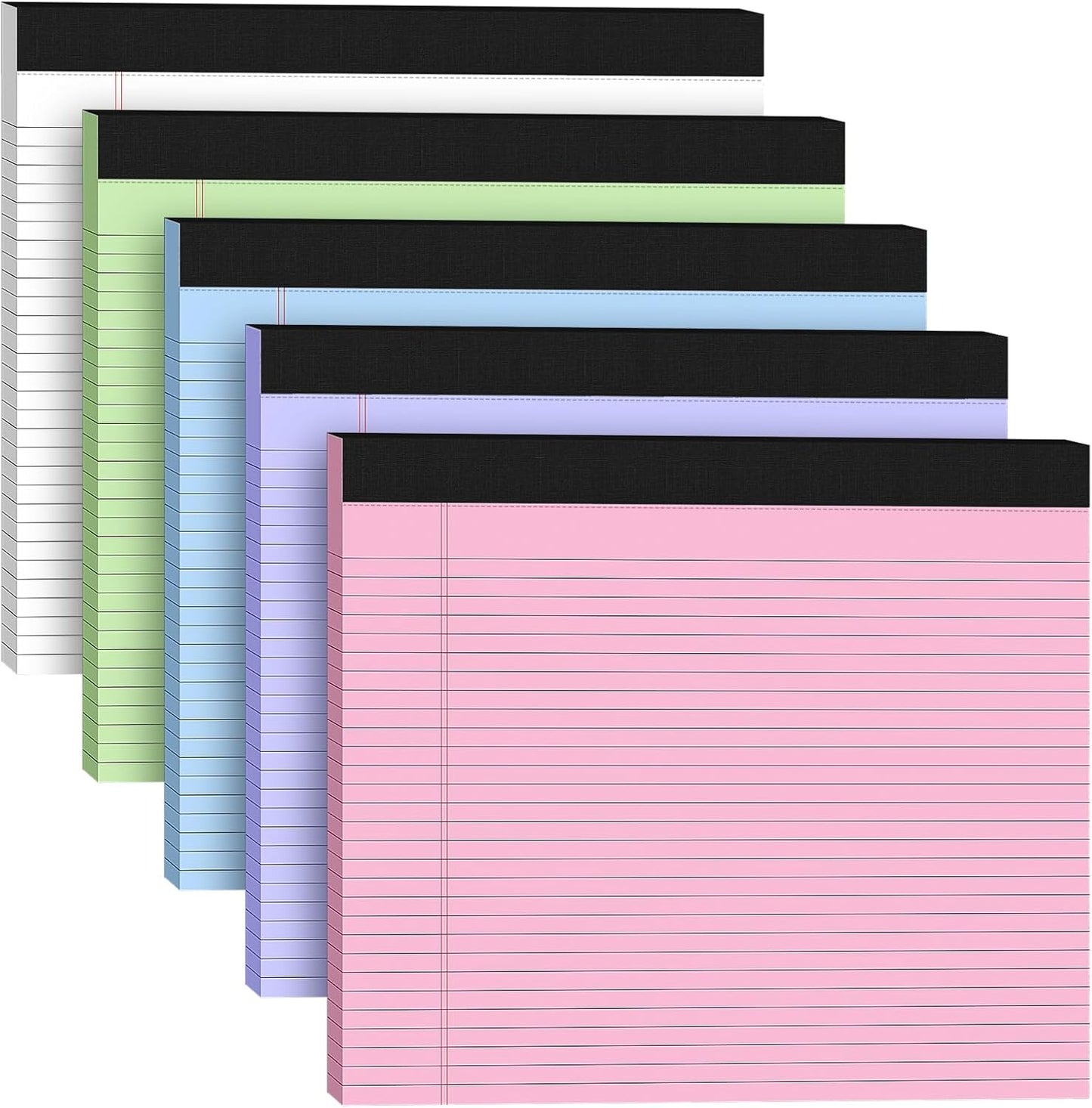 5 Pack Wide Legal Pads 11" x 9.5" Landscape White Pink Purple Blue Green College Ruled Note Pad Narrow Ruled 30 Sheets per Notepad Perforated Writing Paper Thick Backboard Horizontal Pads of Paper