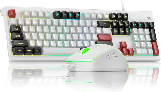 MageGee Creamy Keyboard and Mouse Comb,K2 Classic Keyboard Wired RGB Backlit Keyboard 104 Waterproof Ergonomic Keyboard,PC Keyboard for PC/loptop/MAC - Knight Red