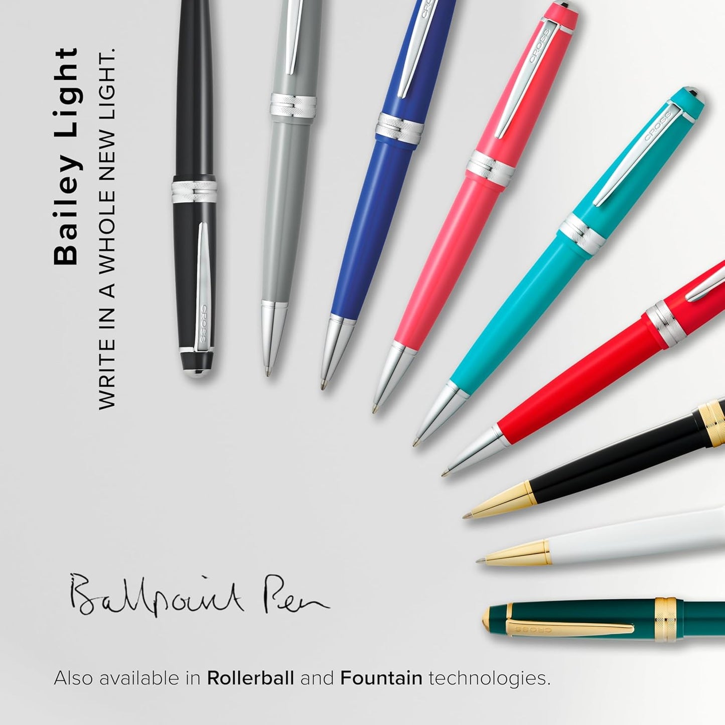 Cross Bailey Light Refillable Ballpoint Pen Presented in a Everyday Gift Box - Medium Point, Black Ink, Polished White