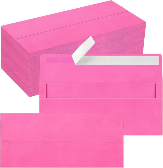 200 Pack #10 Business Envelopes, Self Seal Standard Hot Pink Envelopes for Secure Business & Legal Mailing, Office, Checks, Letter, Invoices, 4 1/8 x 9 1/2 Inches