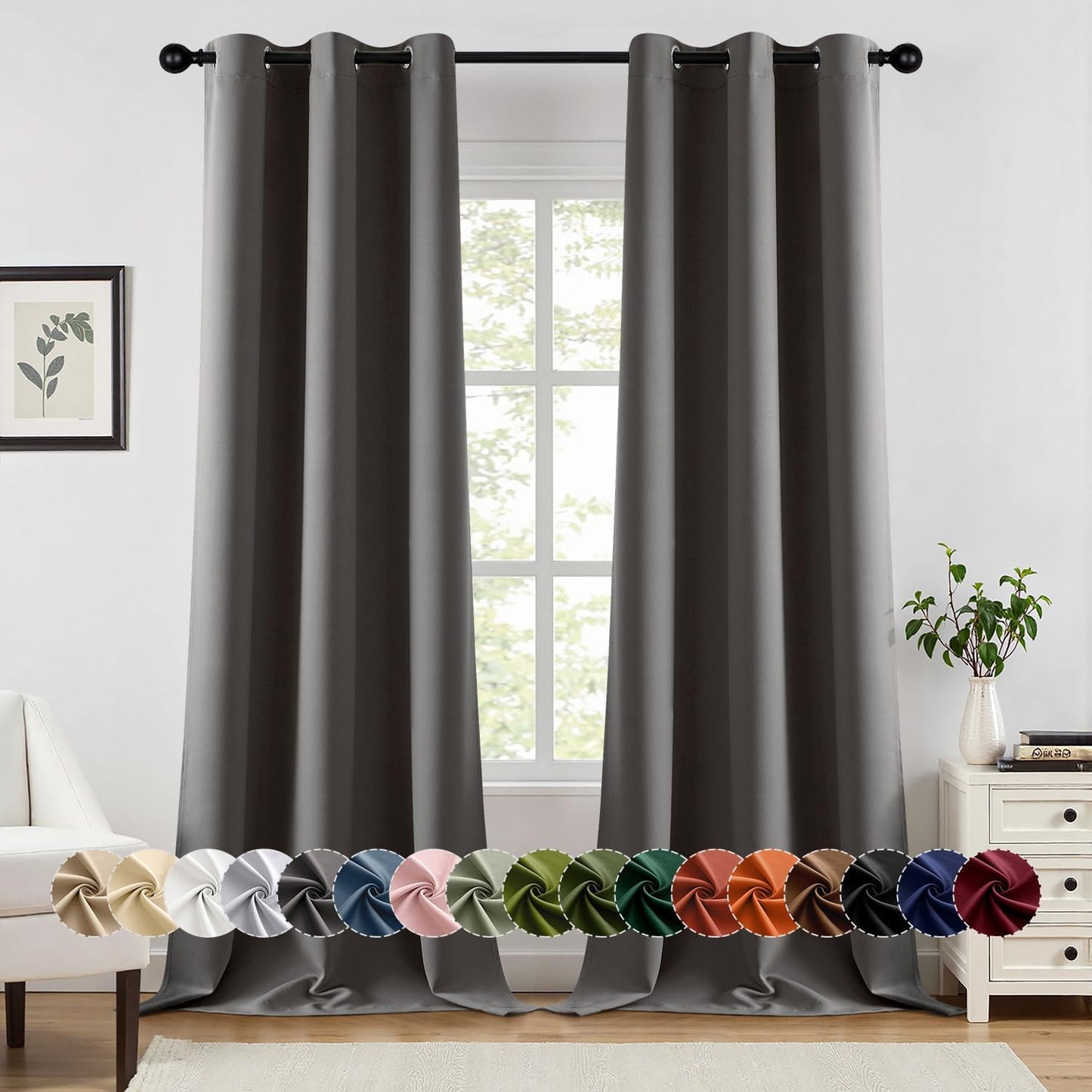 MIULEE Grey Blackout Curtains for Bedroom Living Room 96 Inches Long 2 Panels, Thermal Insulated Room Darkening Drapes Solid Grommet Top Noise Reduction Light Blocking Window Treatments 40x96 Inch