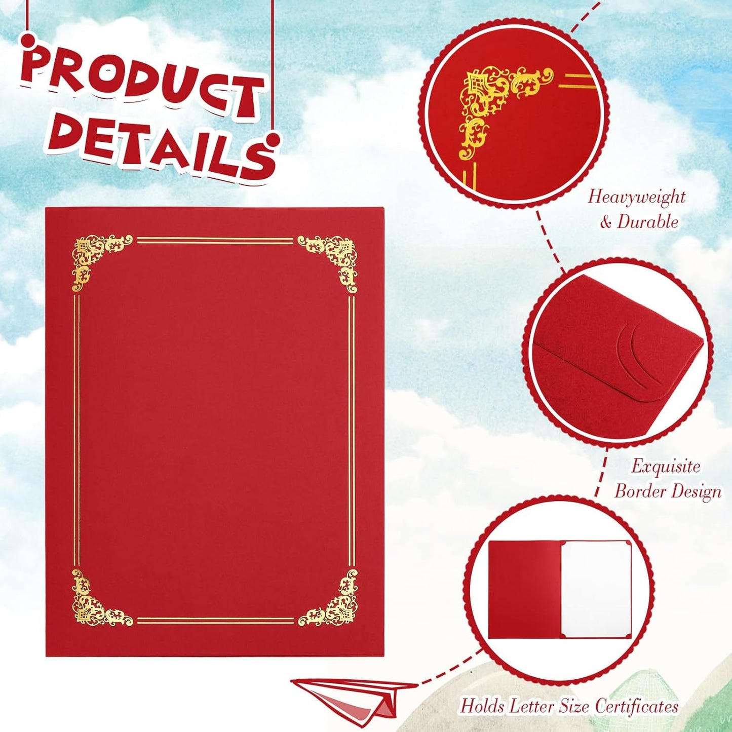 Fainne 80 Pieces Certificate Holders Diploma Holders Document Holder Certificate Covers Certificate Folders with Gold Foil Border for Letter Size 8.5 x 11 Inches Diploma Documents Awards (Bright Red)