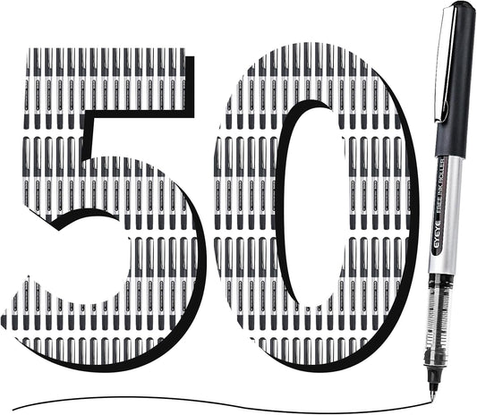 EYEYE Rollerball Pens 0.5mm Black 50 Pack, Extra Fine Point Quick Dry Liquid Ink Roller Ball Pens Fine Point Smooth Writing Pen for Journaling, Note Taking, Office, School Supplies