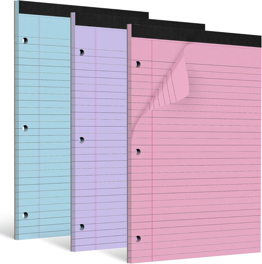 HAUTOCO 3 Pack 8.5 x 11 Legal Pads Colored Wide Ruled Notepads Perforated Writing Pads, 30 Sheets Per Notepad, 3-Hole Punched Paper, Writing Note Pads for School, Home, Office, Business