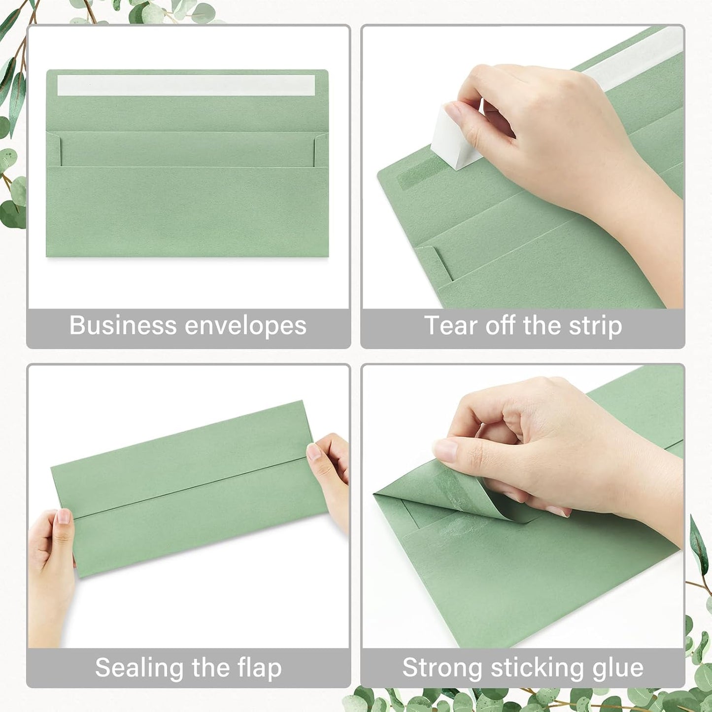 50 Pack #10 Business Envelopes, Self Seal Standard Sage Green Envelopes for Secure Business & Legal Mailing, Office, Checks, Letter, Invoices, 4 1/8 x 9 1/2 Inches