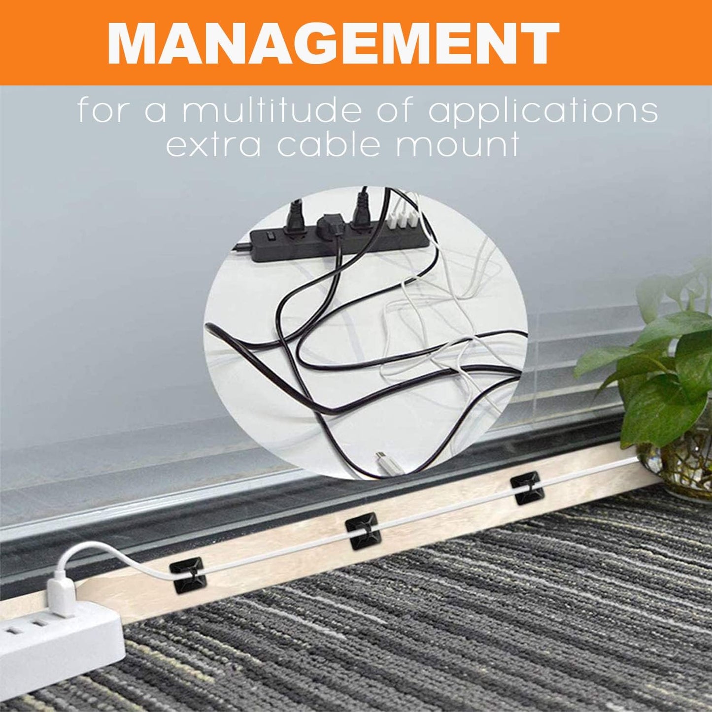 100 Pack 1.1 inch Zip Tie Adhesive Mounts Self Adhesive Cable Tie Base Holders with Multi-Purpose Tie wire clips with screw hole,Anchor stick on wire holder with 8 inch zip ties（Black）