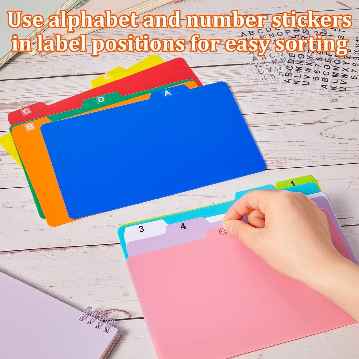 Lewtemi 50 Pcs Index Card Dividers 5 x 8 Inch Index Card Dividers with Tabs Guides with 2 Pcs Alphabet Number Stickers for Office Recipe Business (Multi Color)