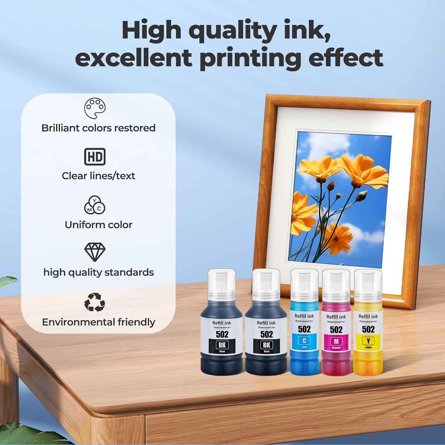 502 Ink Refill Bottle ET-2850 ET-3850 ET-2760 ET-2980 Replacement for 502 Ink Bottles for ET15000 ET-3830 ET-4850 ET 2850 ET 3850 ET 2760 ET-3843 ET-4760 ET-2750 ET-3760 ET3750 ET4750 Printer 10 Pack