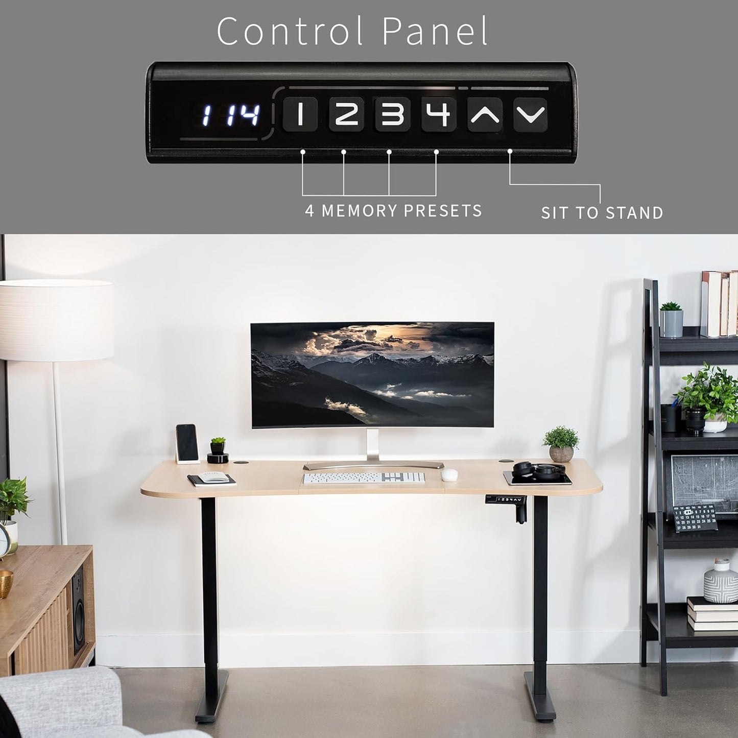 VIVO Electric 63 x 32 in Standing Desk, Memory Height Adjustment, 1B Series, Light Wood Top Black Frame, DESK-KIT-1B1C