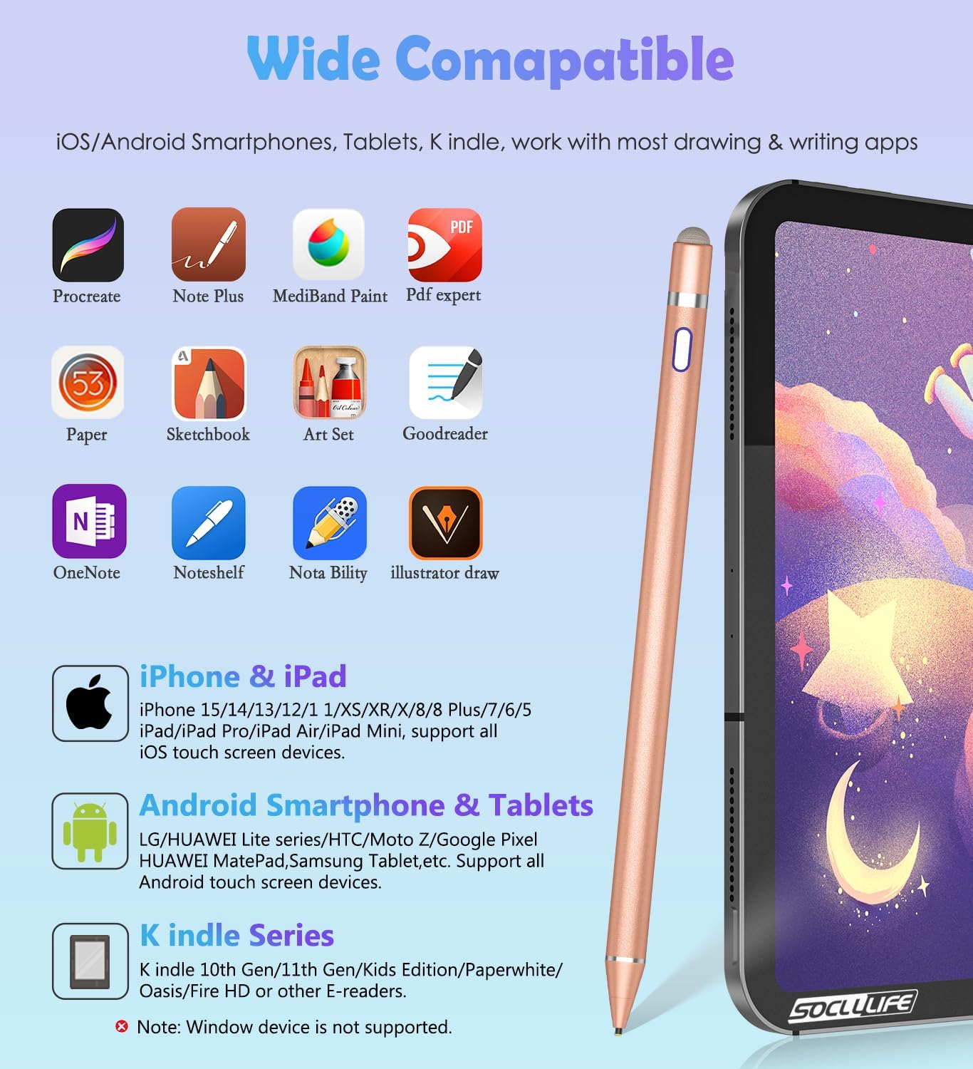 Active Stylus Pen for Touch Screens,Dual Pen Tips for Drawing &Writing, High Precise Universal Digital Pencil for A-pple i-Phone 16/15/14/13/12/11/X/8,Tablet/Phone/Sam-Sung/K-indle,i-Pad Air/Pro/Mini