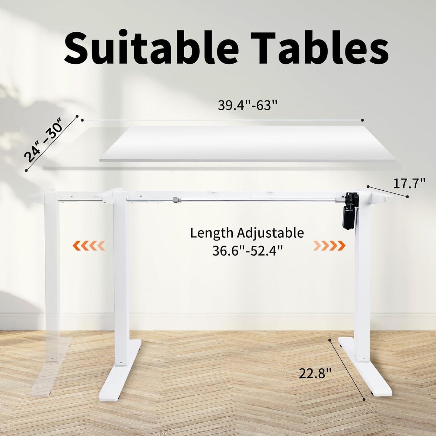 Electric Standing Desk Frame, Height Adjustable Desk Legs Up to 47.2",with Memory Controller,Ergonomic Stand Up Base Workstation for Home Office, White Frame Only