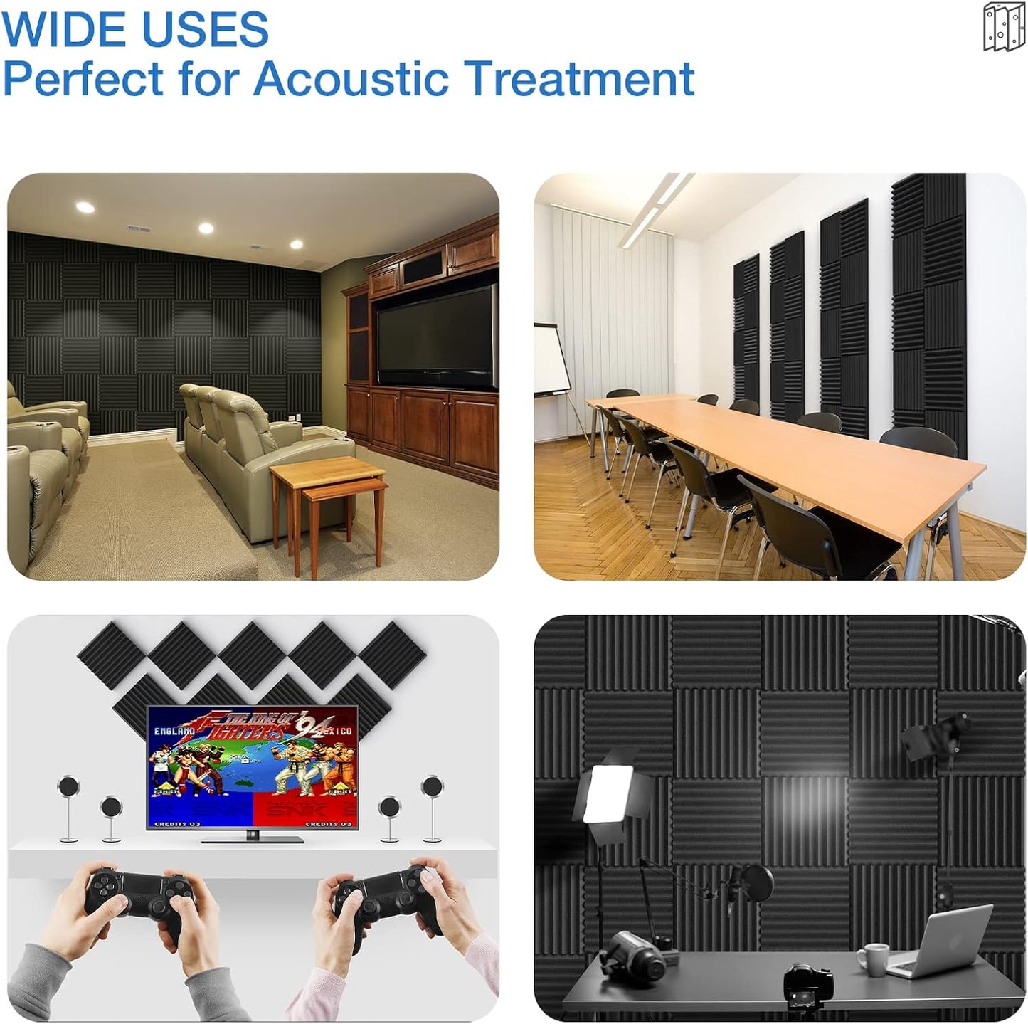 3" X 12" X 12" Sound Proof Foam Panels for Walls,Self-Adhesive Foam Acoustic Panels Sound Absorbing,2.2 lb/ft³ Density Soundproof Wall Panels for Gaming Studio Decor (8 Pack Black)