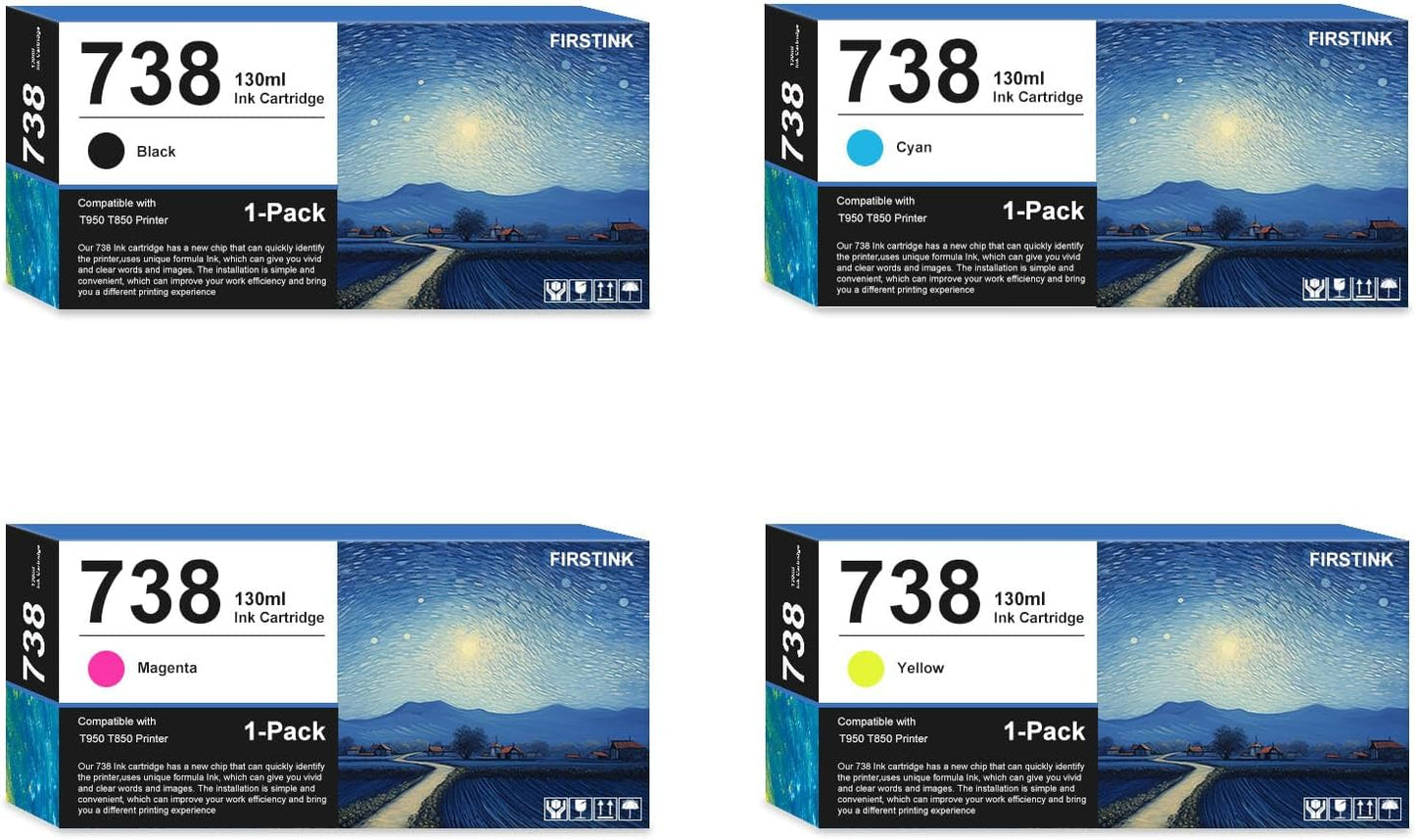 High Capacity 738 738XL Ink Cartridges 498N4A 498N6A 498N5A 498N7A Compatible with T950 T850 Printer Ink(4-Pack)