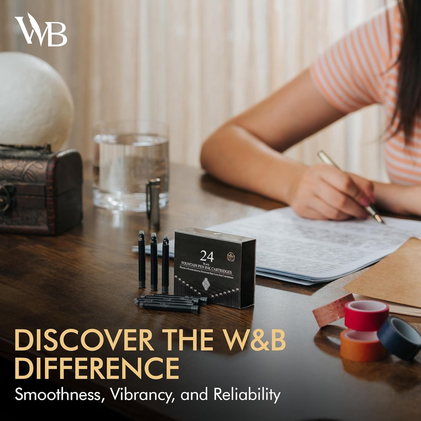 Wordsworth & Black 24 Pack Fountain Pen Ink Refills - SET OF 24 BLACK Ink Cartridges - International Standard Size - Length Appr 1.5" - Base Diameter Appr 0.24" - Disposable and Generic