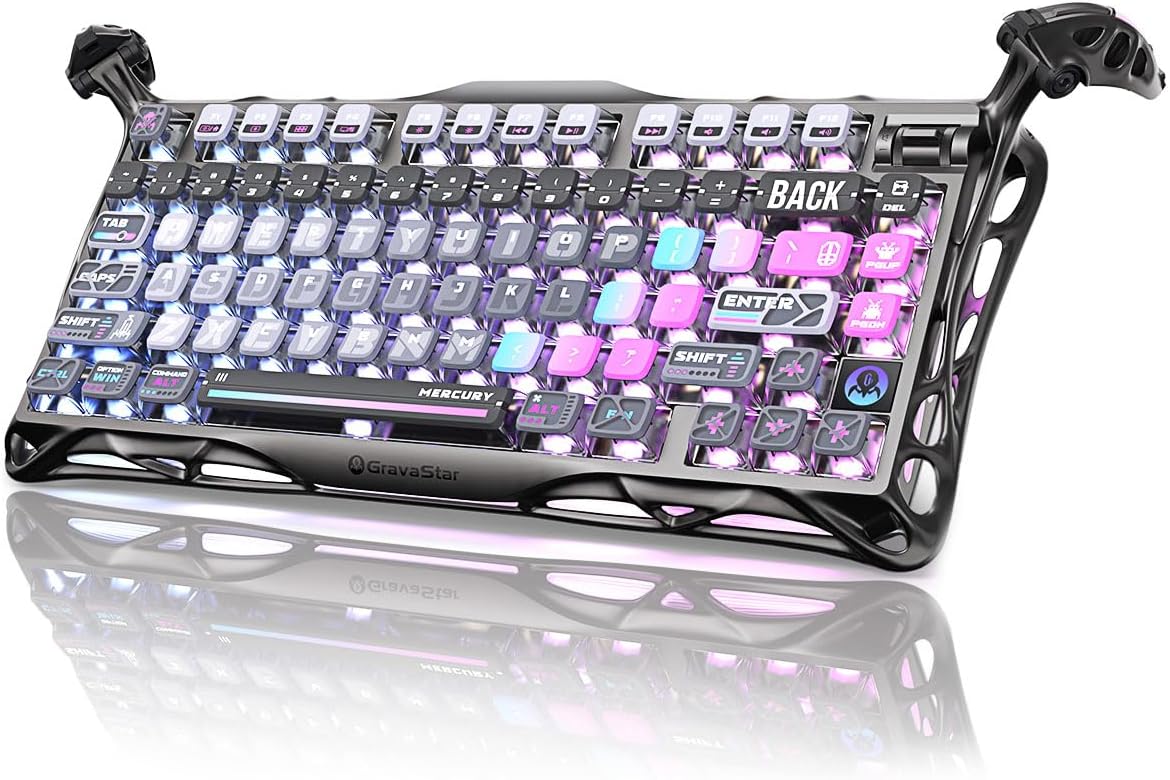 GravaStar Mercury K1 Pro Wireless Mechanical Gaming Keyboard, 75% Layout RGB Custom Keyboard, Electroplated Glossy Frame, Hot-Swappable Linear Switches – Cyberpunk Edition