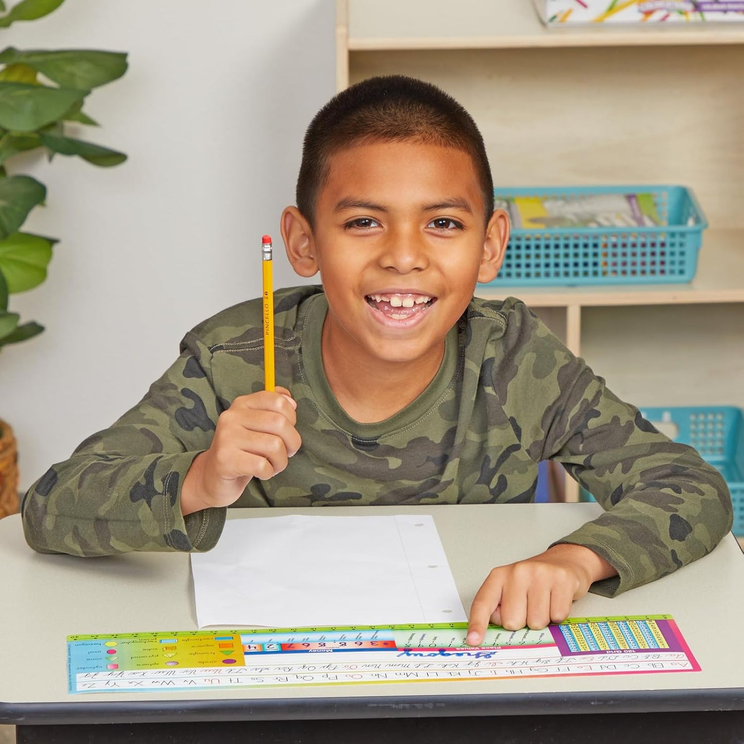 Really Good Stuff 24PK Zaner-Bloser Self-Adhesive Vinyl Desktop Reference Nameplate with Numbers, Grid, Shapes, Money-Traditional Manuscript Name Tags