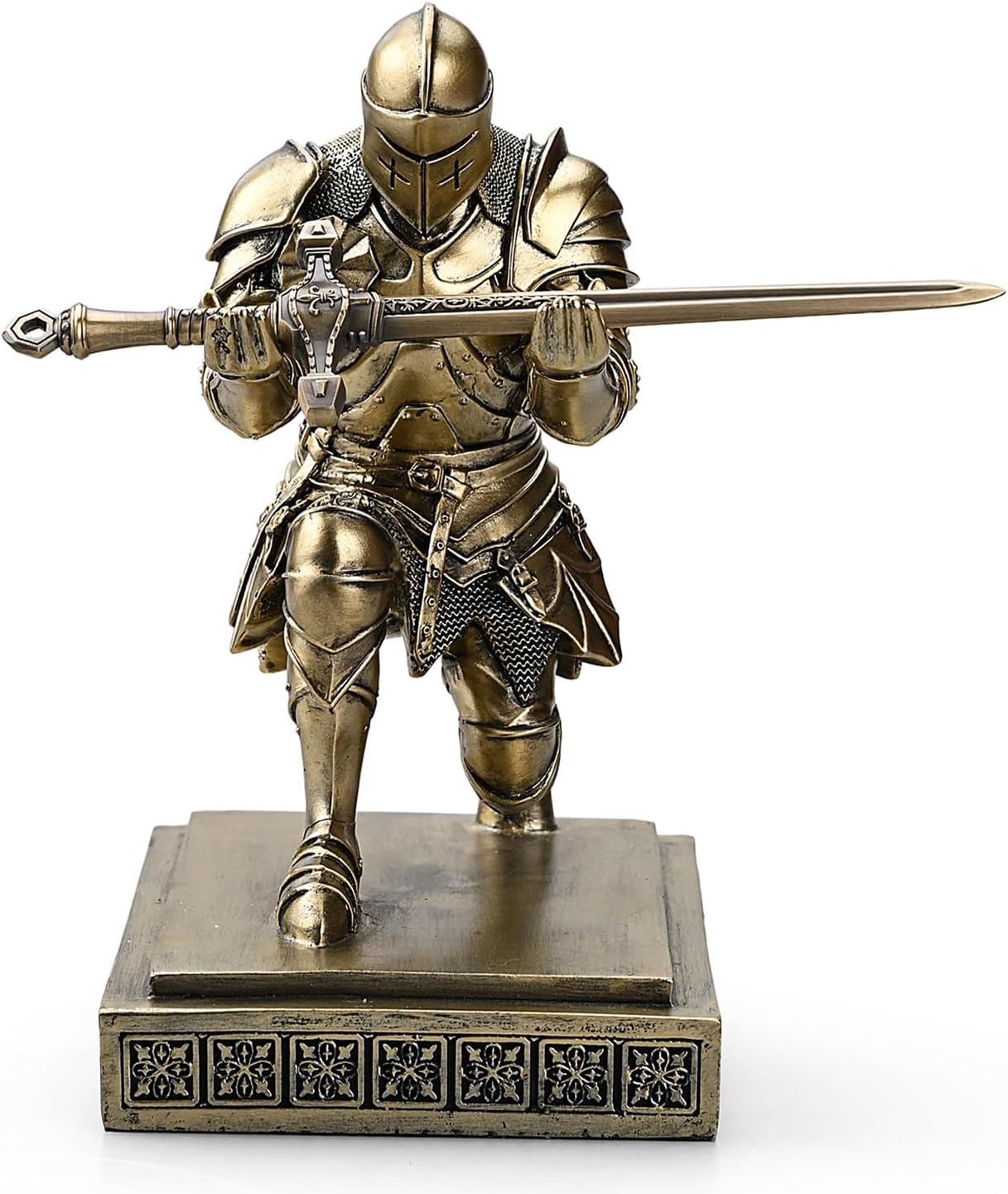 Medieval Armored Warrior Knight Pen Holder Desk Organizers and Accessories Resin Pencil Holder Paperweight as Gift with a Cool Letter Opener for Desk (Bronze)