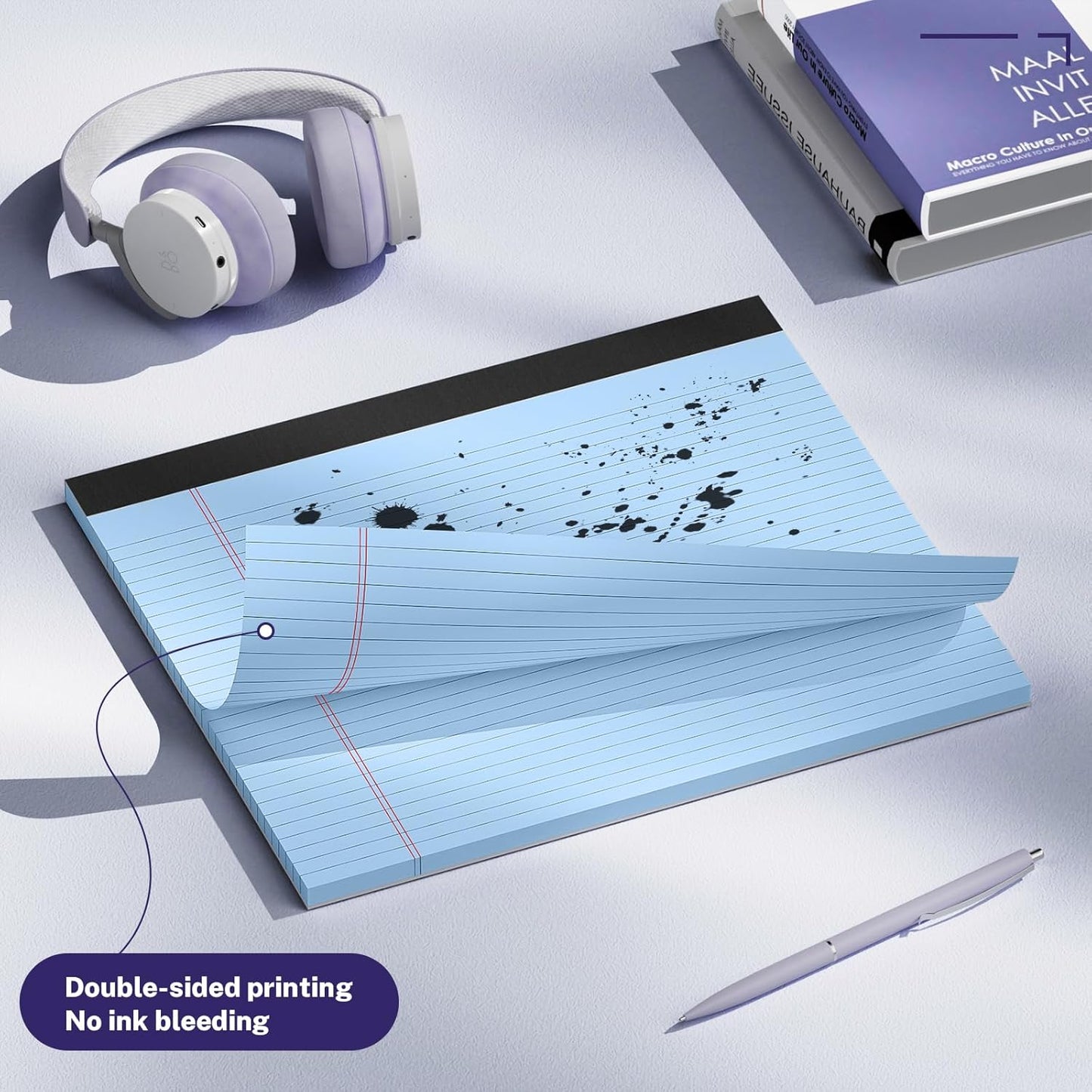 3 Pack Wide Legal Pads 11" x 9.5" (Landscape Format) Blue College Ruled Note Pad Narrow Ruled 30 Sheets per Notepad Perforated Writing Paper with Thick Backboard Horizontal Pads of Paper