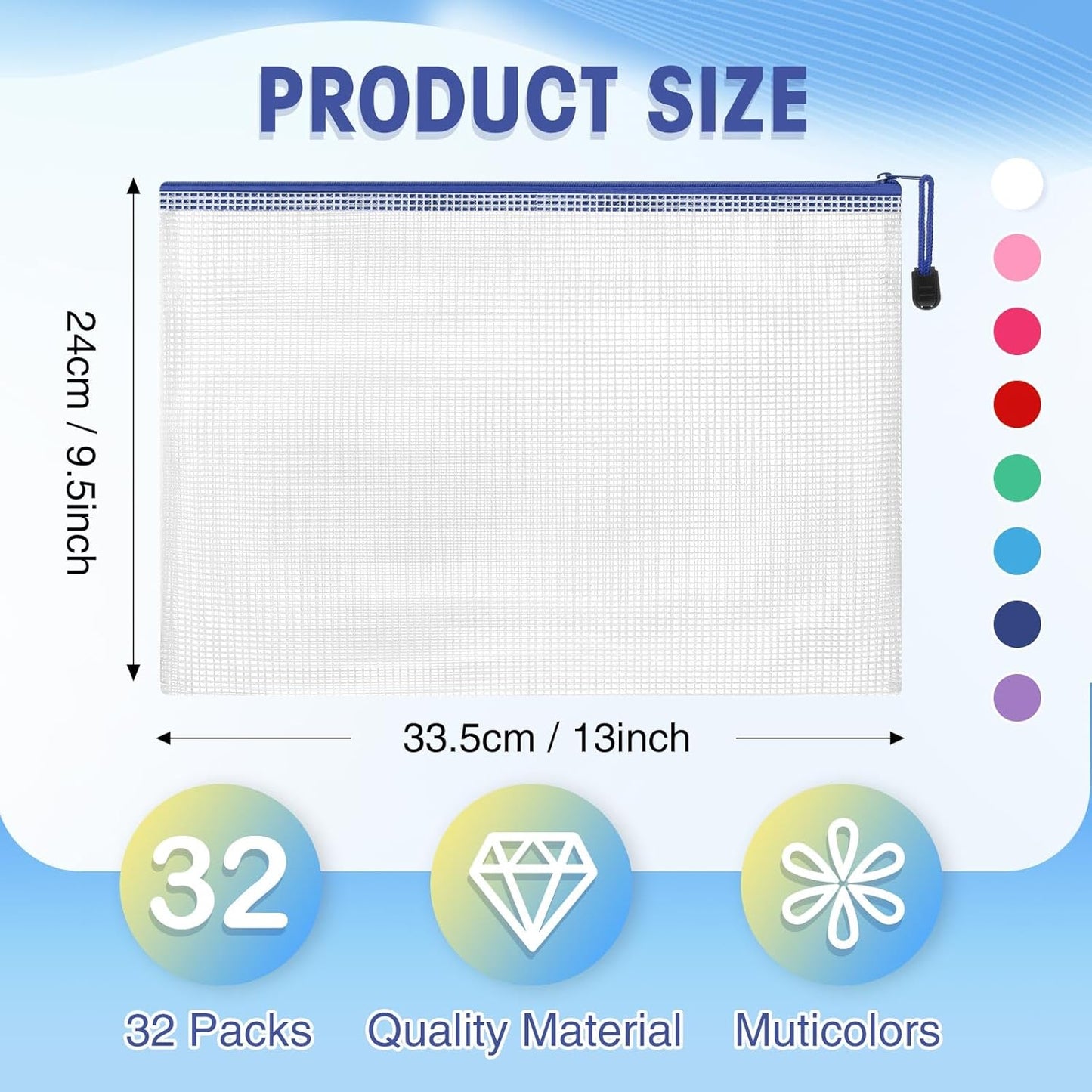 Jetec 32 Pcs Mesh Zipper Bags Toy Storage Bikini Organizer Bag Bolsas Para Guardar Trajes De Baño Waterproof Zipper Reusable Pouch Puzzle Multipurpose for Storage Office(Classic Color,13 x 9.5 Inch)