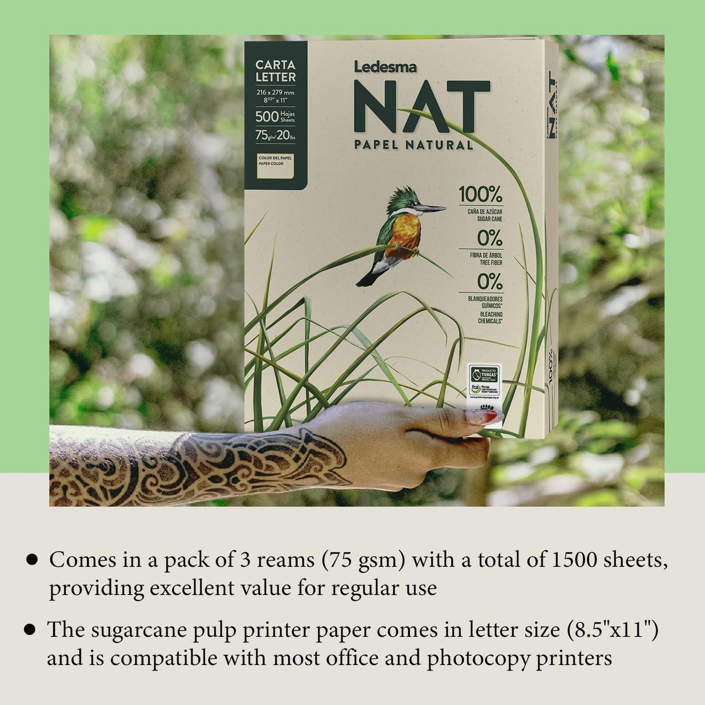 Letter Size (8.5"x11") Natural Sugarcane Pulp Printer Paper, For All Office And Photocopy Printers, Designs, Crafts (3 Reams (1500 Sheets))