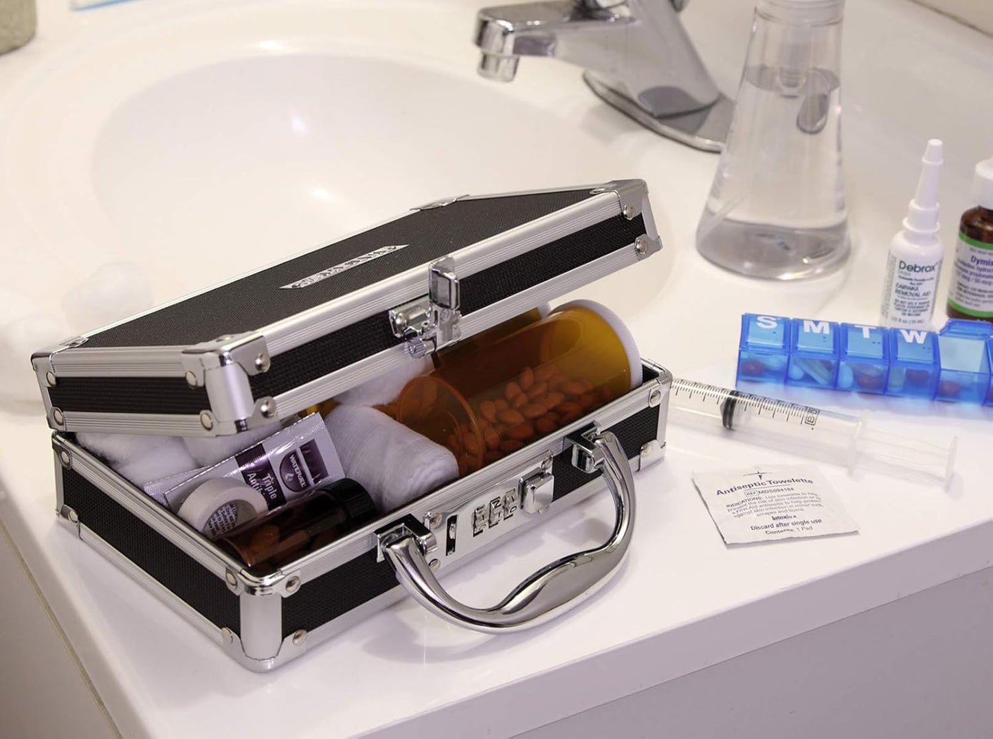 Vaultz Medicine Safe Case w/Combination Lock - Pack of 3 Cases, 8.35 x 5 x 2.5 - Black