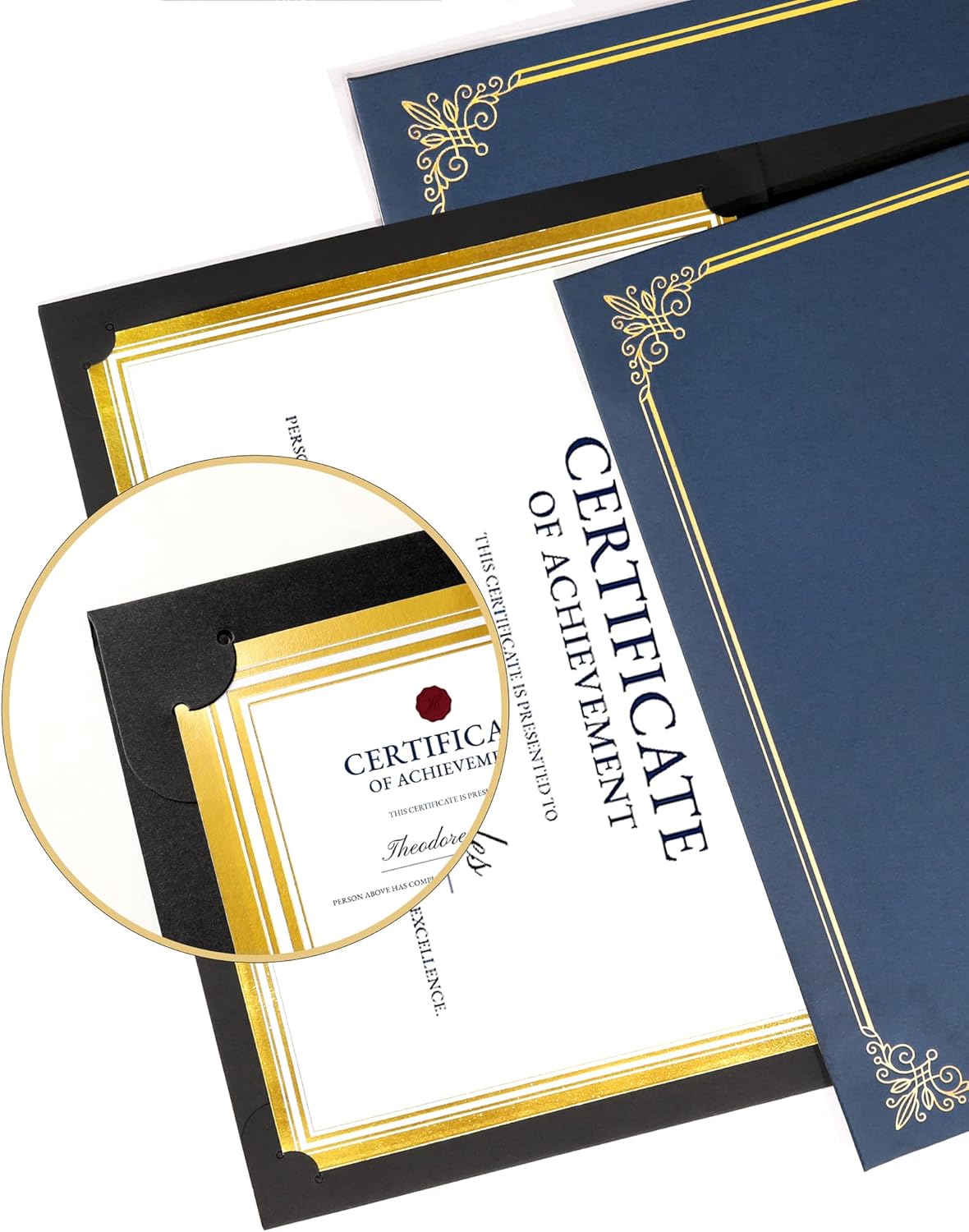 GNL 50 Packs Black Certificate Holders - Diploma Holders, Certificate Covers with Gold Foil Border, for Letter Size 8.5 x 11 Award Certificate Paper and Documents